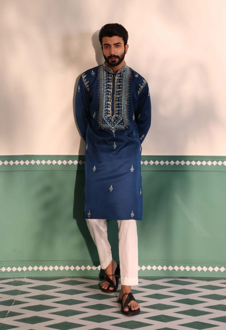 Men's Teal Blue Handcrafted Kurta Set