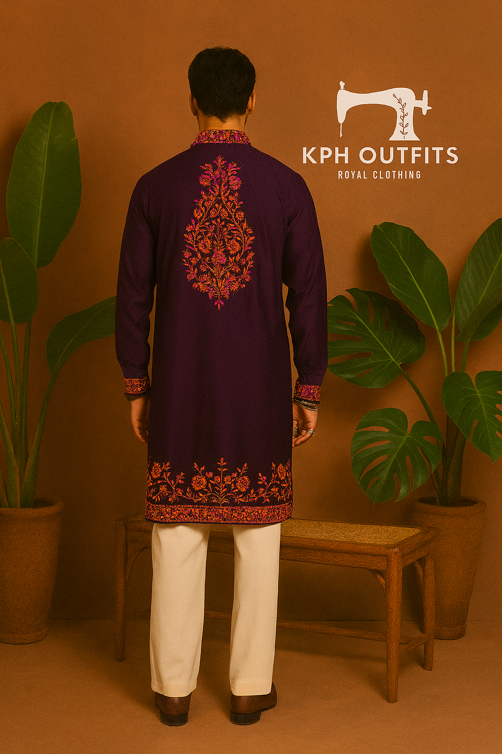 Wine Neck  Embellished Stylish Kurta Set