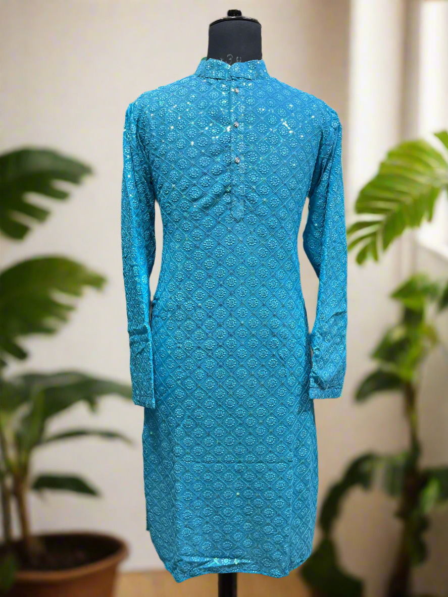 Premium georgette kurta set with sparkling sequence.