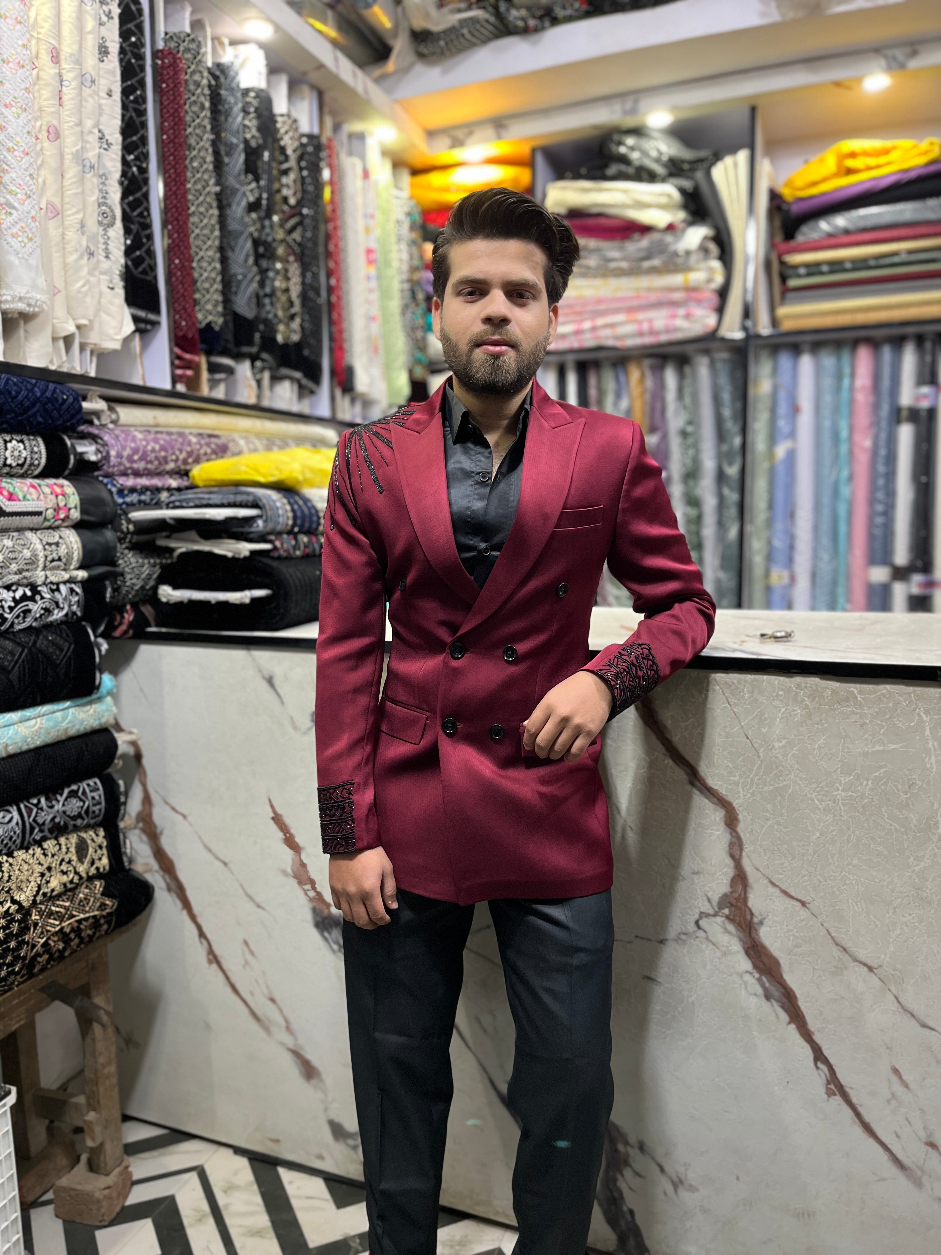 Men's Maroon Handcrafted Double Breast Tuxedo Suit