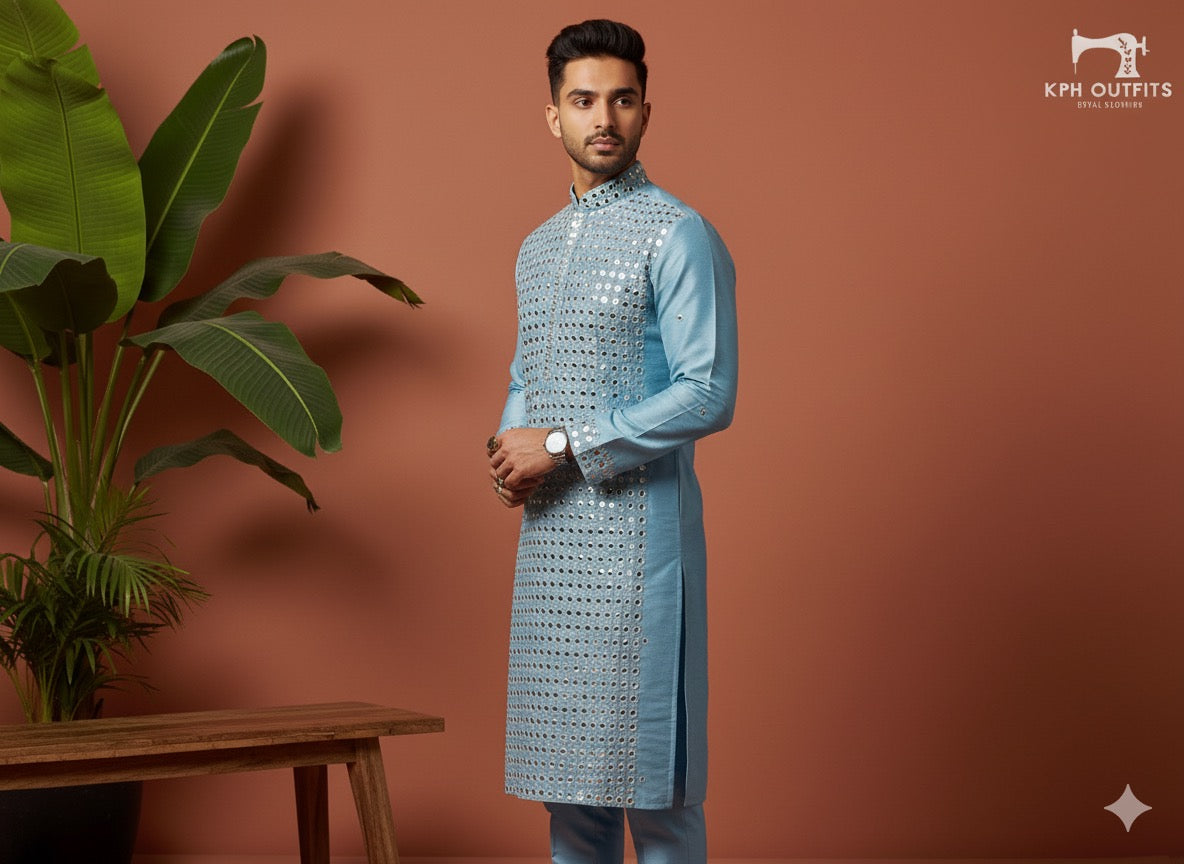 Exclusive sky blue kurta for groomsmen and celebrations