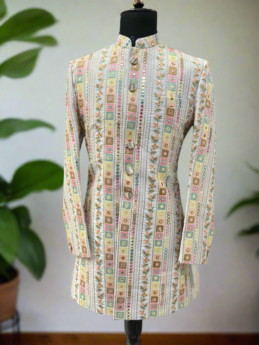Men's Self Embroidery Design Silk Indowestern Set - KPH Outfits – Kph ...