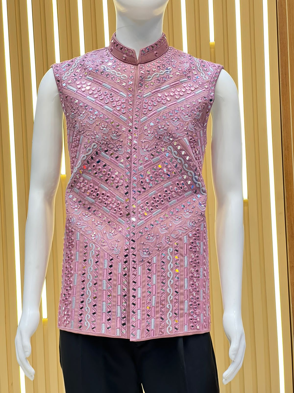 Men's Pink Bharat Reshma Inspired Real Mirror Waistcoat