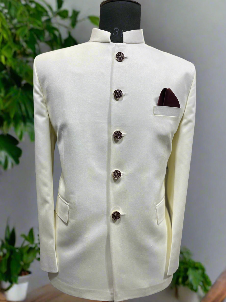 Men's Off White Designer Bandhgala Suit for Weddings