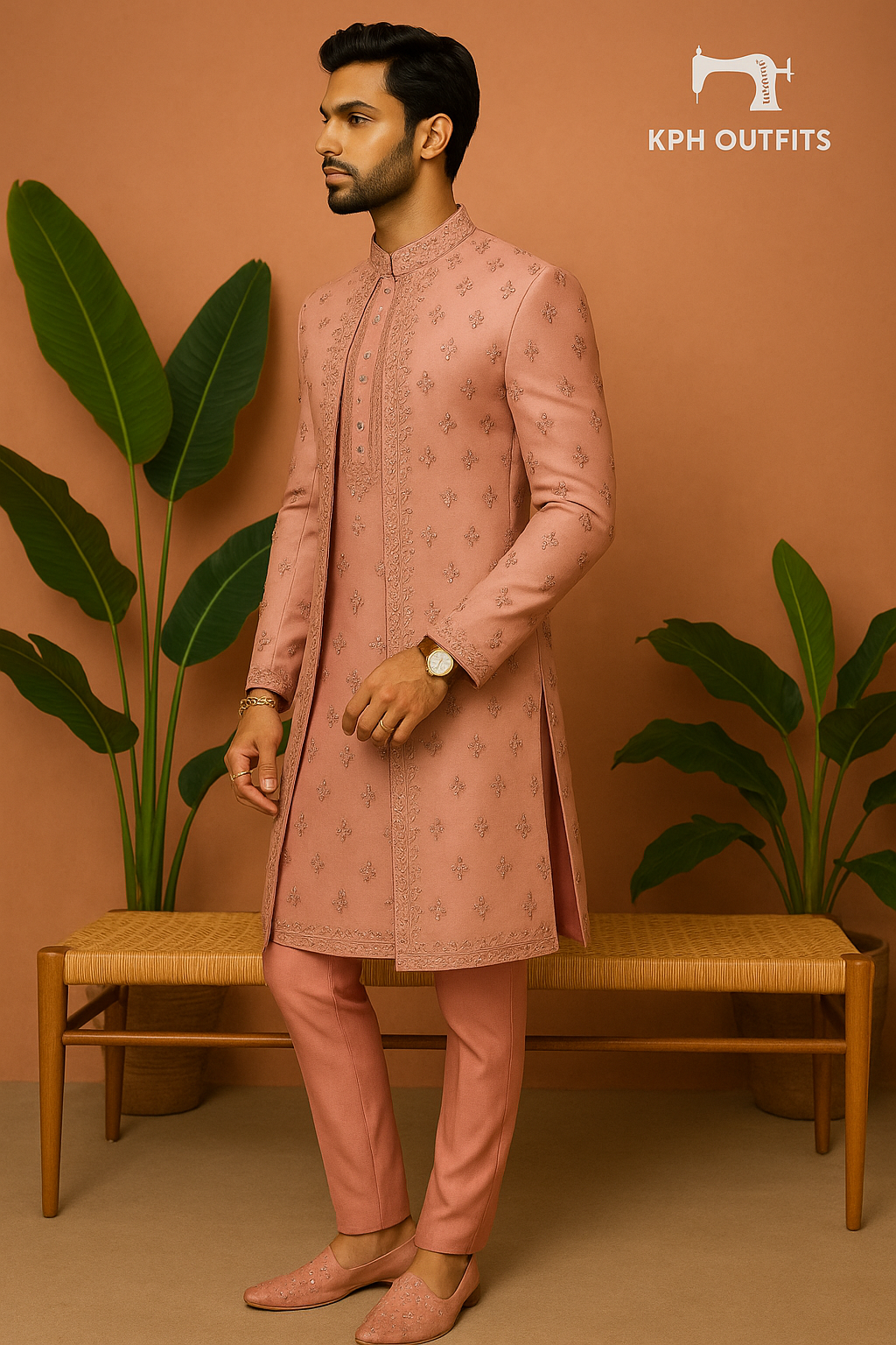 Men's Exclusive Pink Real Mirror Stylish Indo-western Set - KPH Outfits
