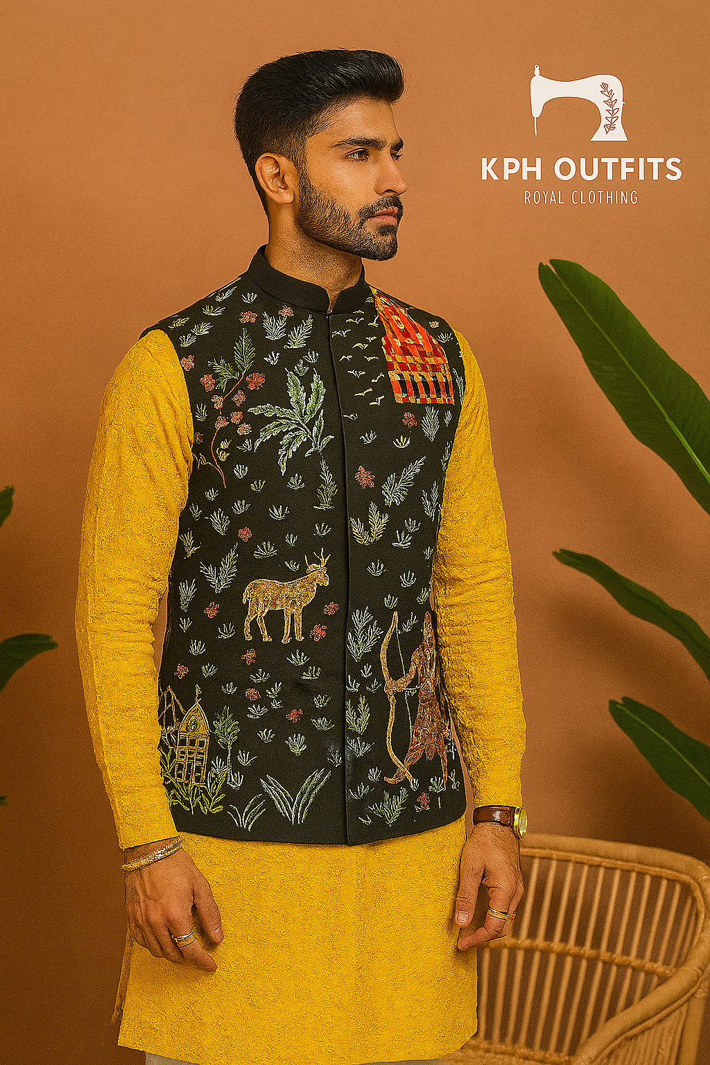 Special Customise Designer Shree Ram Embellished Waistcoat Set - KPH Outfits