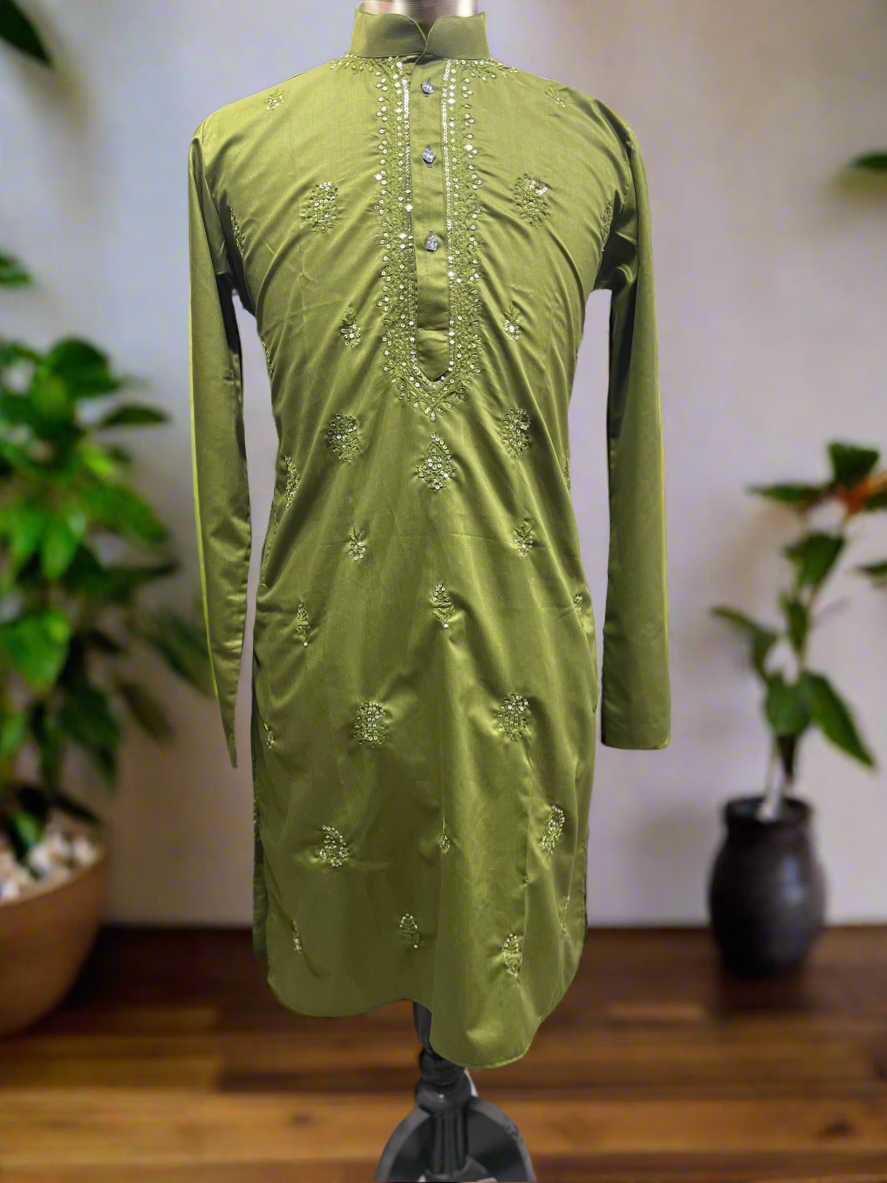 Elegant cotton silk kurta and zipper pants for weddings.