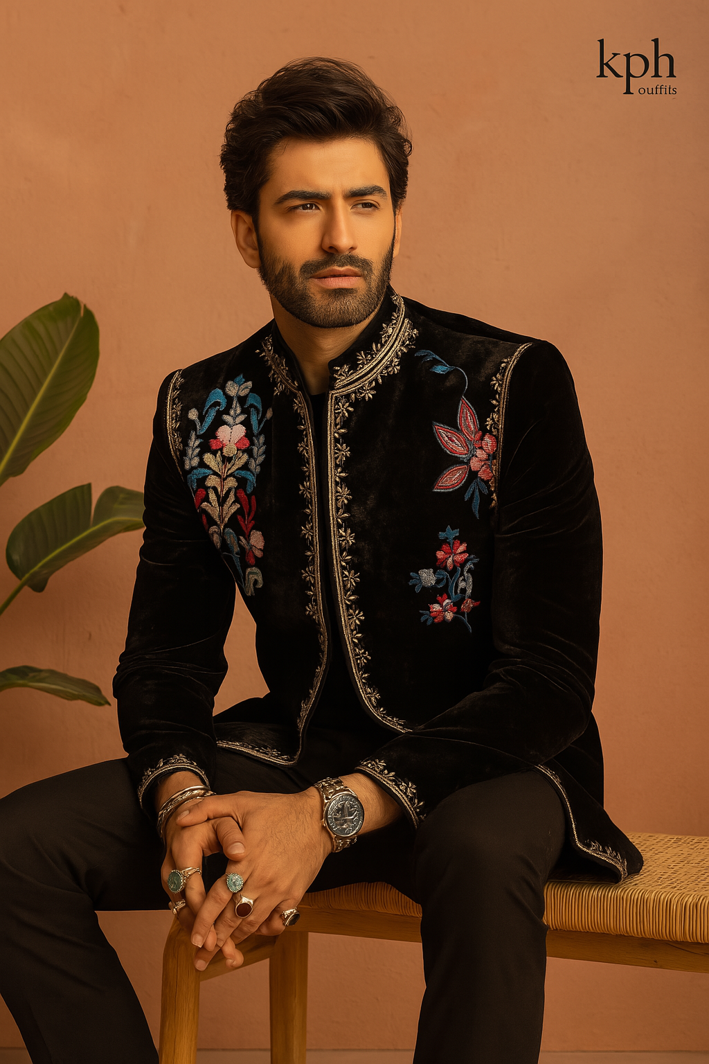 Men's Black Velvet Multi-Colour Thread Embellished Jodhpuri Set – Luxury Wedding Wear by KPH Outfits