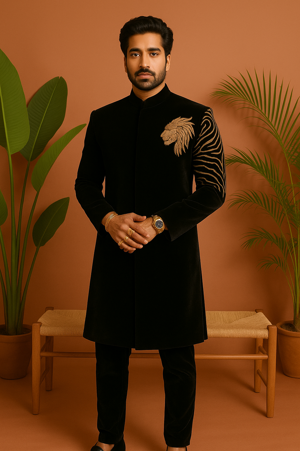 Hand-embroidered gold work sherwani set for groom – KPH Outfits