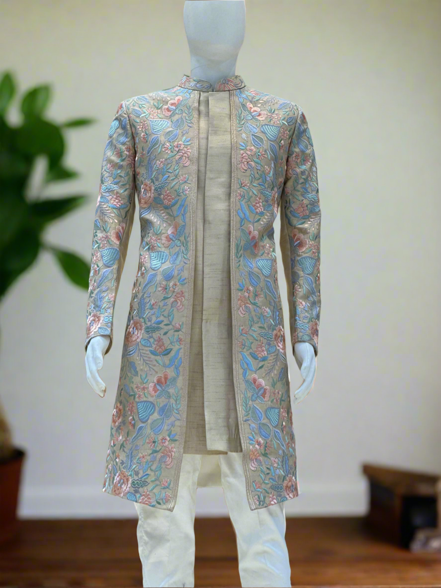 Men's Exclusive Multi Colour Thread Embroidery Indo-western Set- KPH Outfits