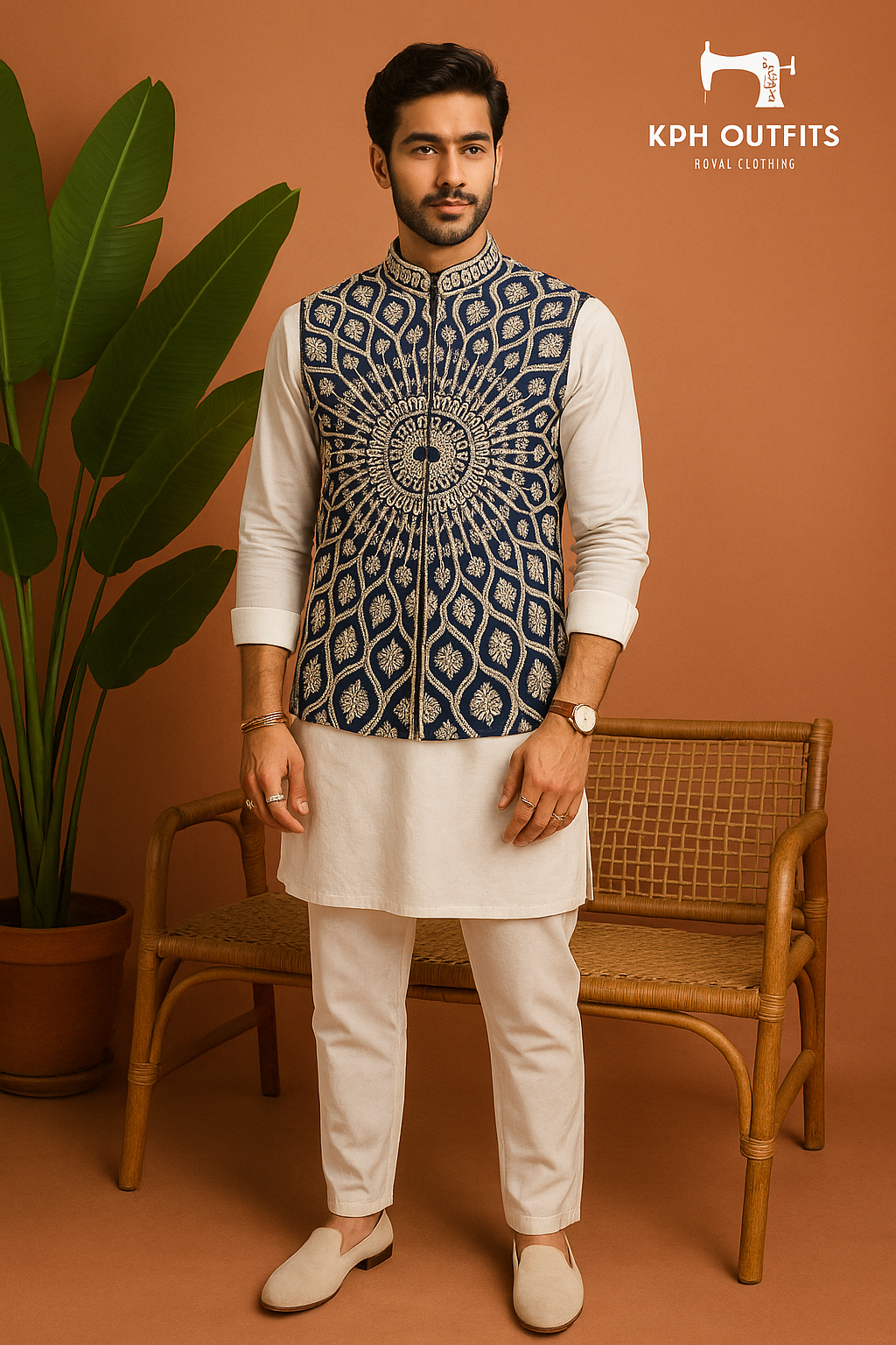 Men's Navy Blue Exclusive Sangeet-Special Waistcoat - Stylish Elegance by KPH Outfits