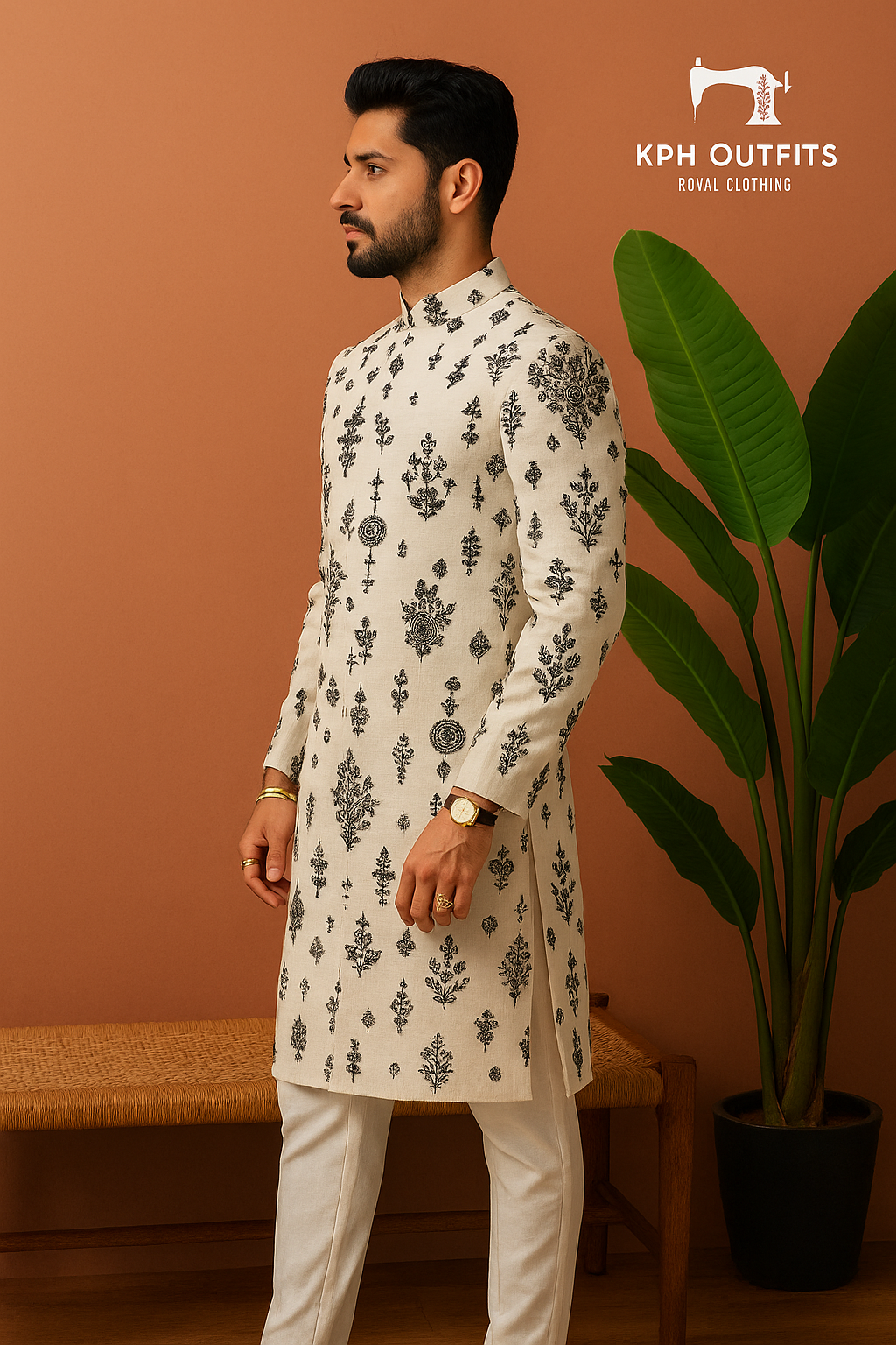 Men's Exclusive Wedding Special Ivory Embellished Sherwani Set - Royal Elegance by KPH Outfits