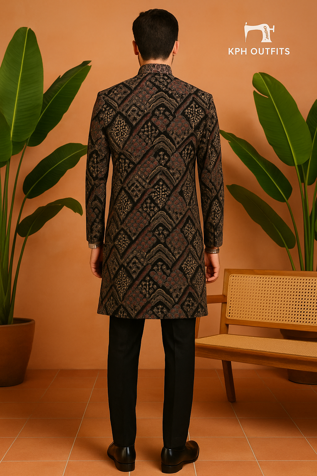 Men's Black Velvet Designer Sherwani Set – Luxurious 2-Piece Outfit for Grooms – KPH Outfits