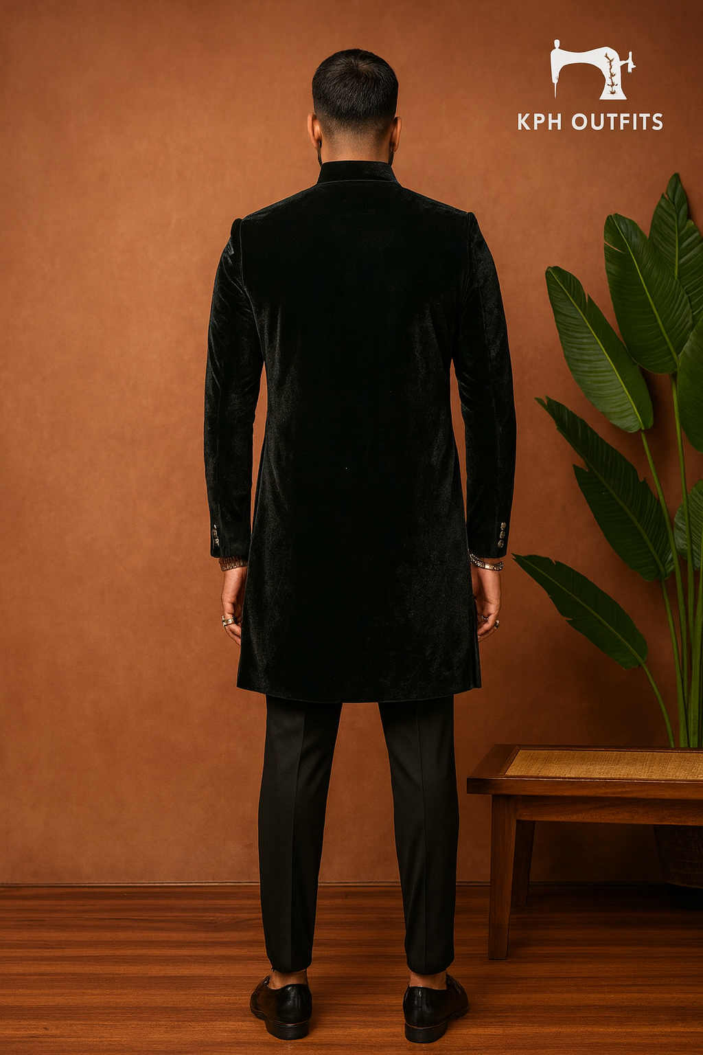 Men's Black Handcrafted Cut Dana Work Open Indo-Western Set by KPH Outfits