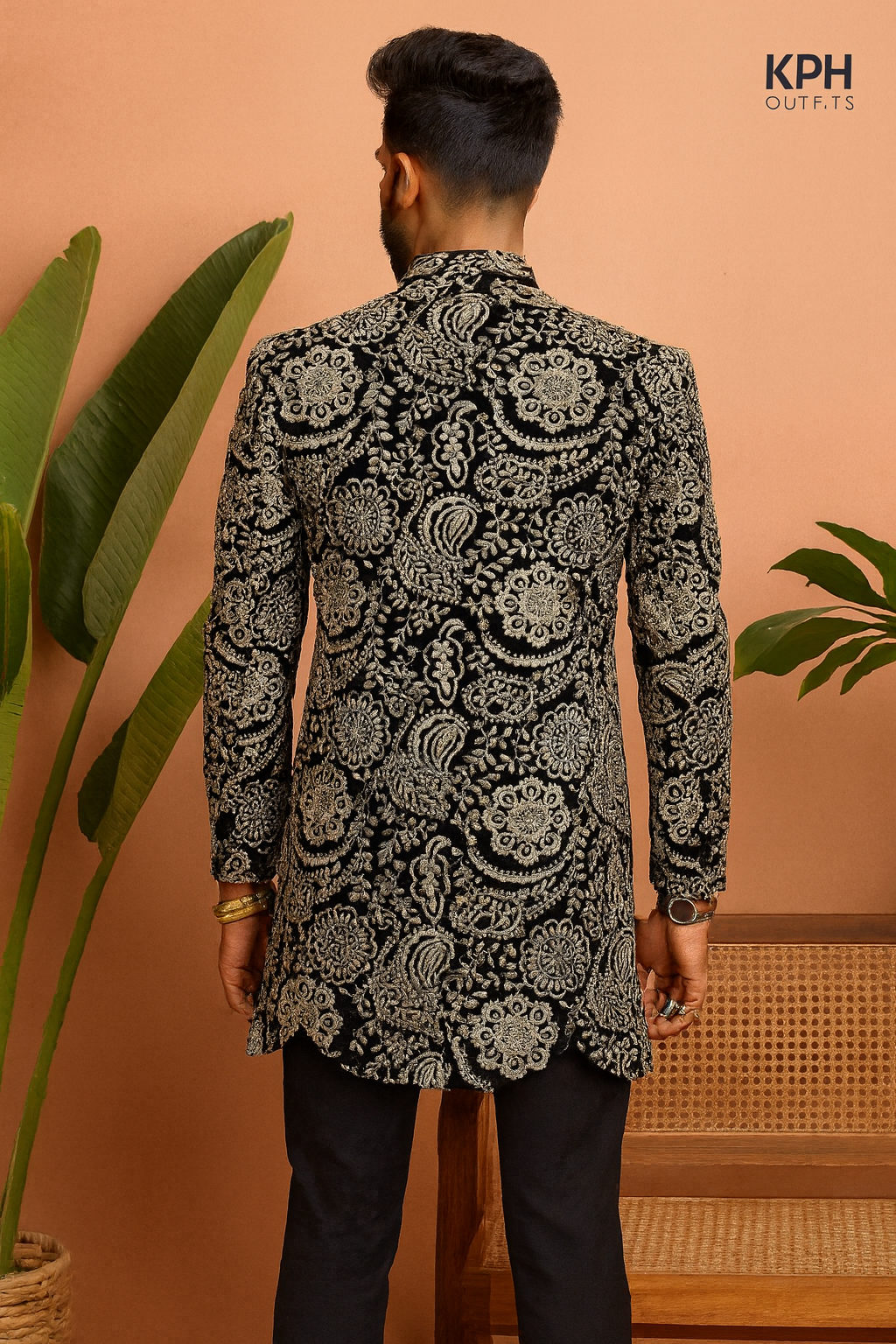 Men's Exclusive Black Velvet Draped Style Indo-Western Set - Elegance and Style by KPH Outfits