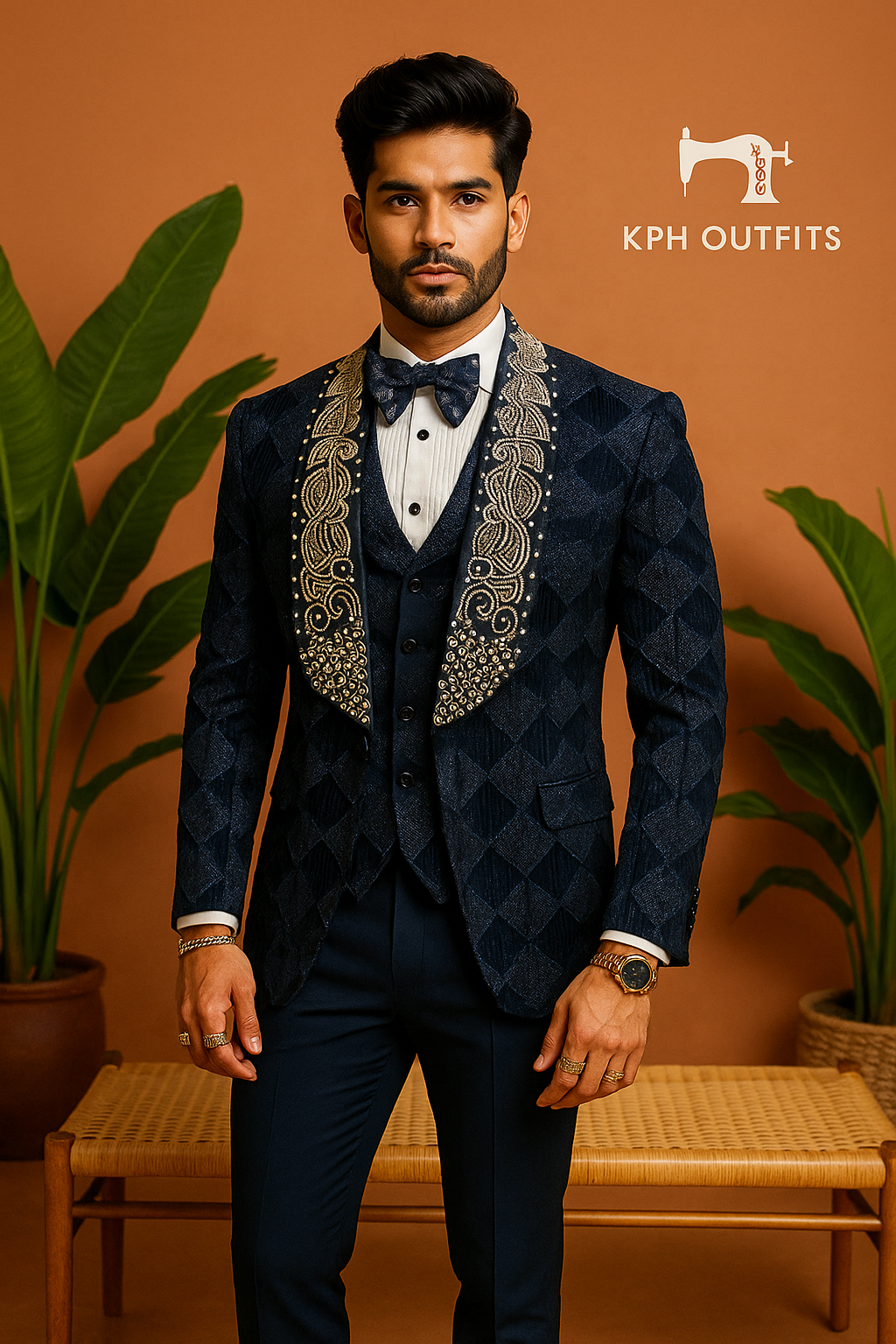 Navy Blue Broad Shawl Lapel Handcrafted Tuxedo Suit for Men - KPH Outfits