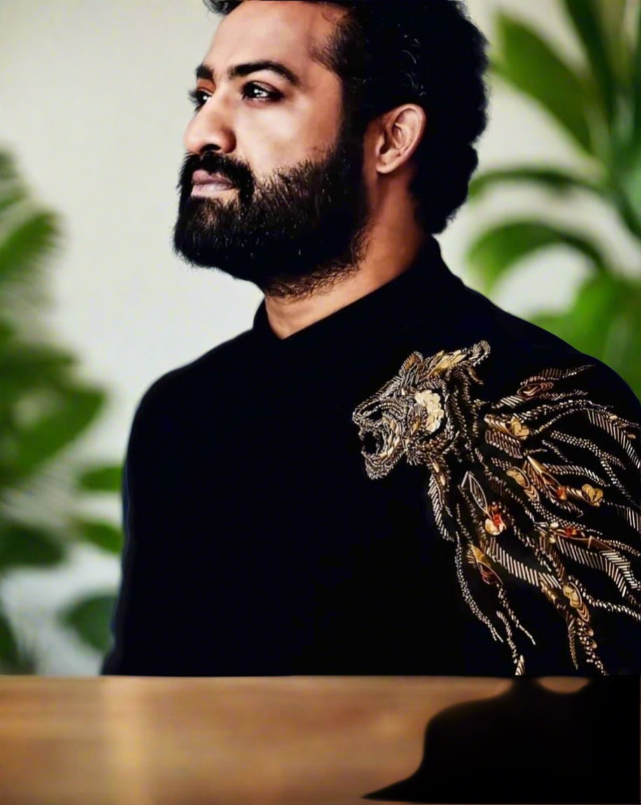 Men's Black Handcrafted Zardozi Work Junior NTR Stylish Indo-Western Set - KPH Outfits