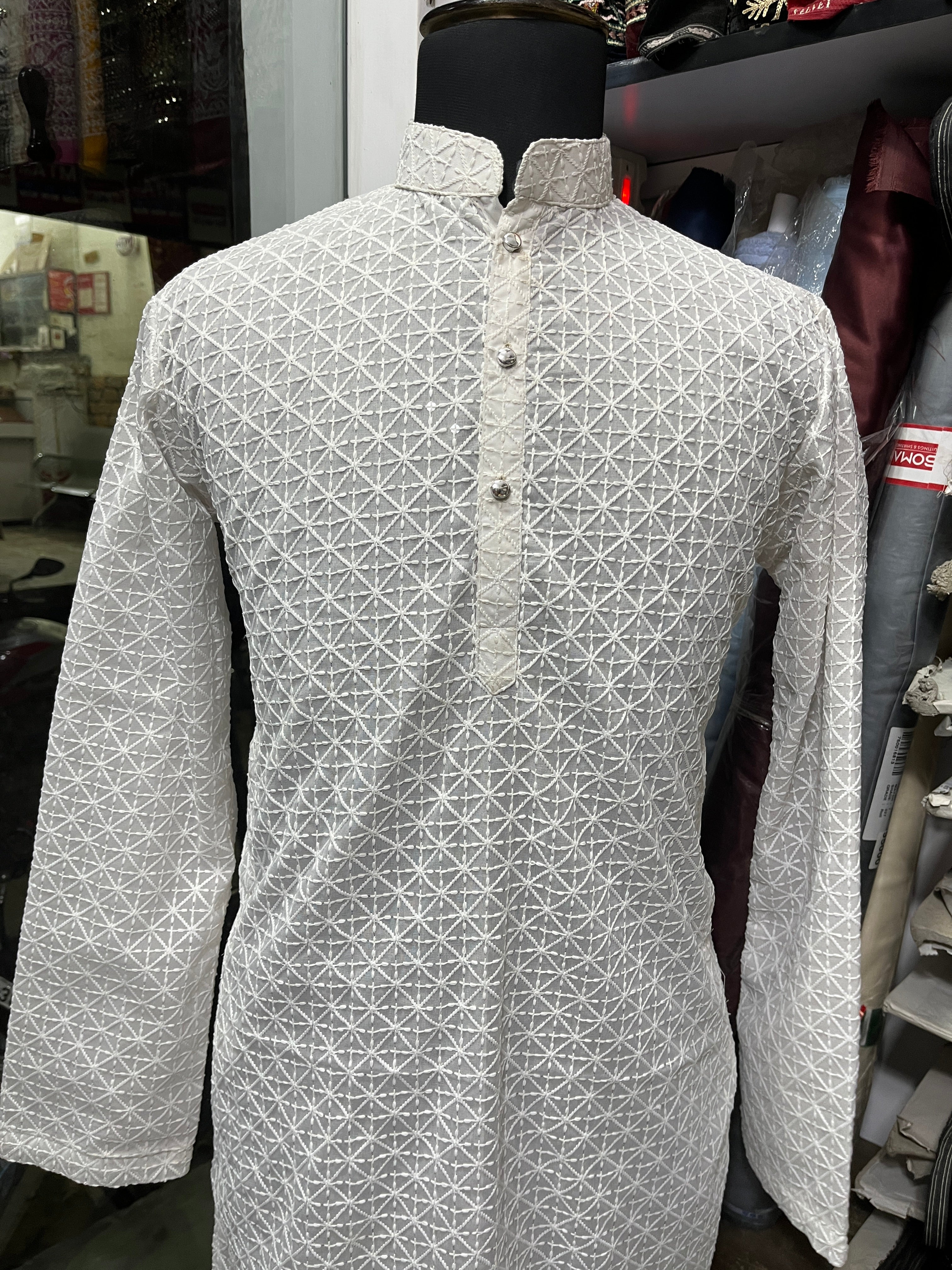 Men's Exclusive white Chicken Kari Kurta Set