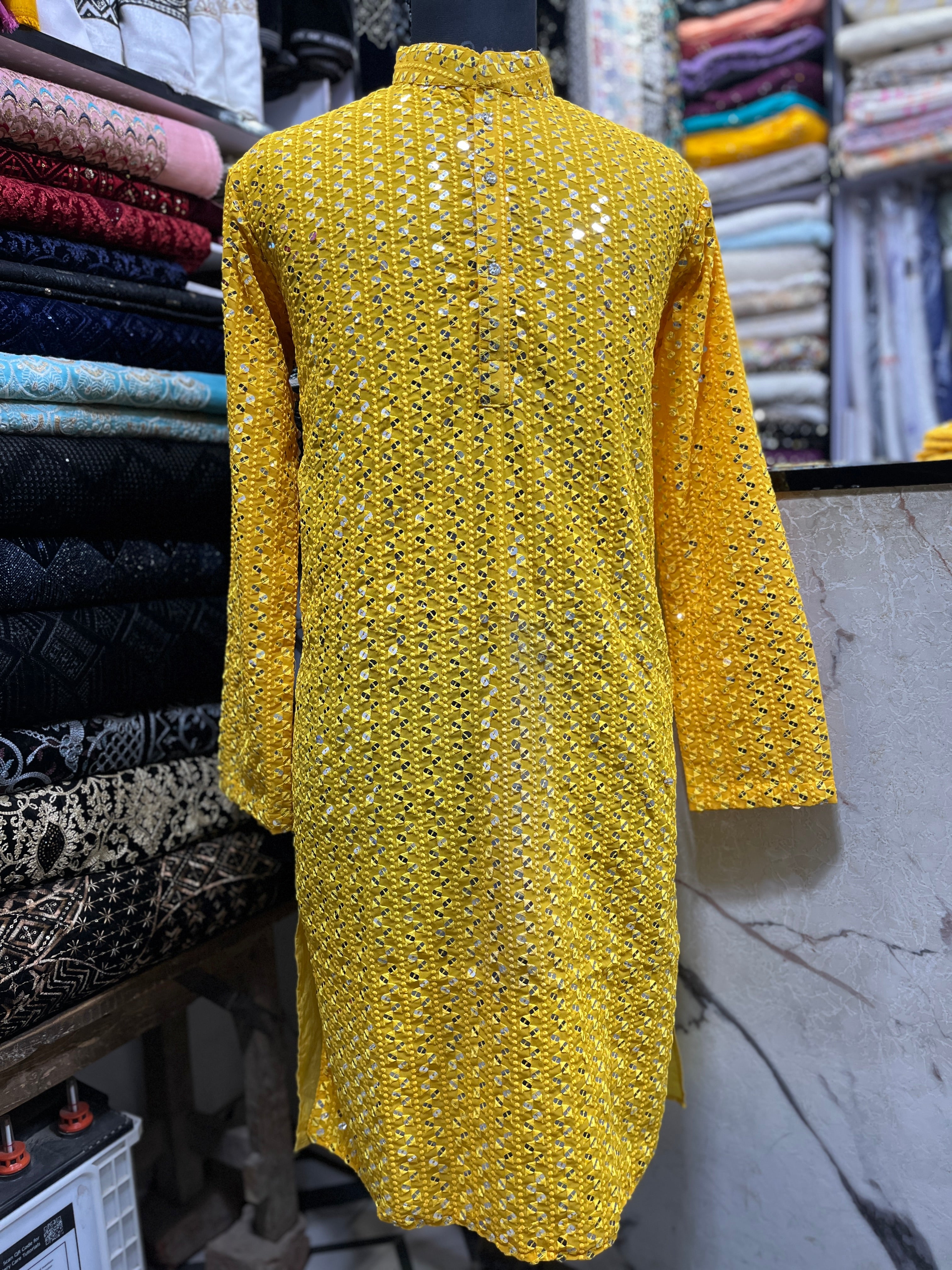 Men's Yellow Exclusive Mirror Kurta Set