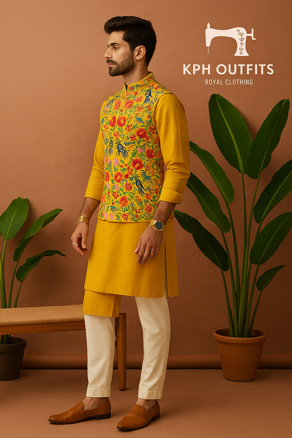 Elegant Mustard Bandhgala Waistcoat Set for Haldi Functions – KPH Outfits