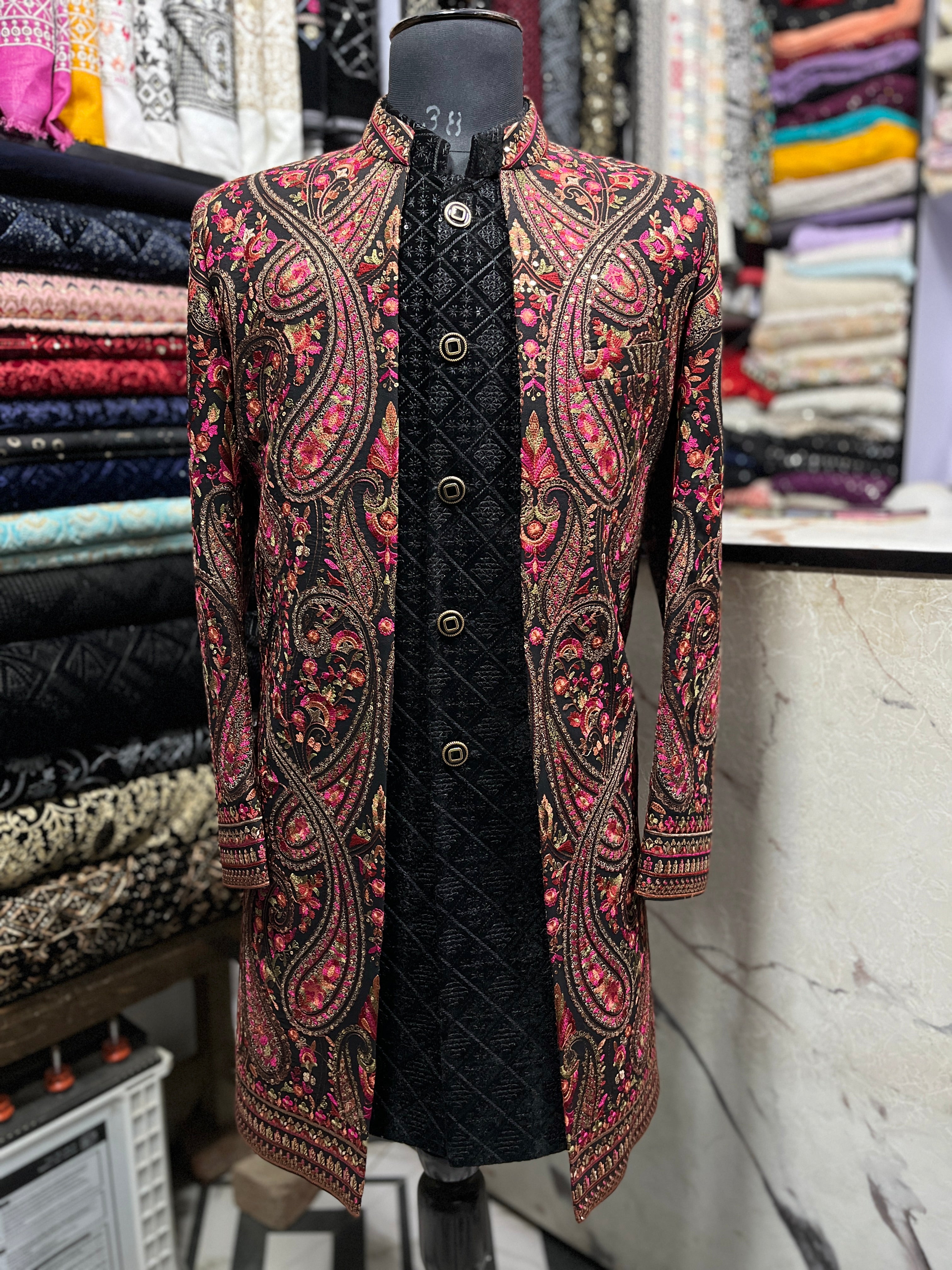 Men's Exclusive Kalamkari Embroidery Open Indo-western Set