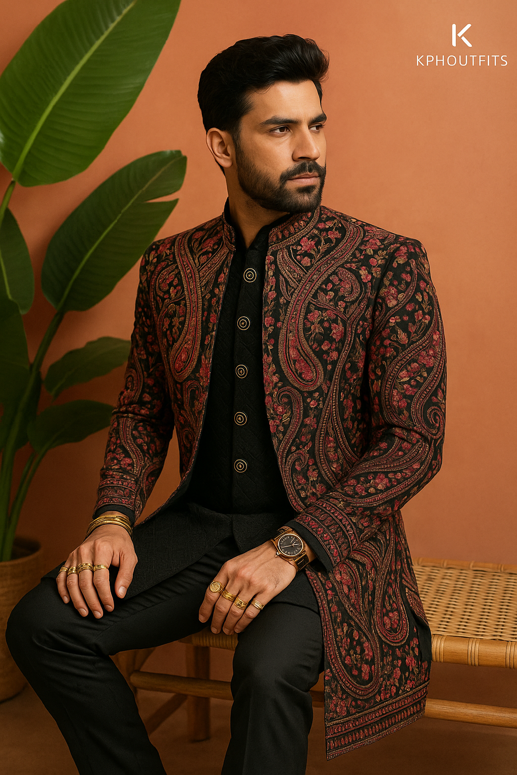 Men's Exclusive Black Kalamkari Embroidered Indo-Western Set- KPH Outfits