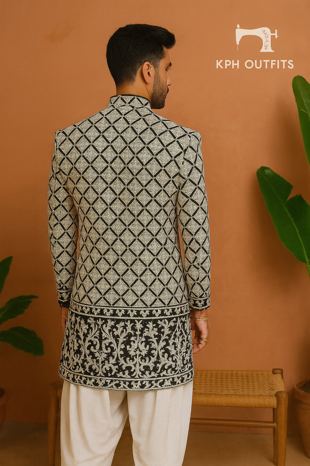 SRK Inspired Black Velvet Designer Sherwani Set – Luxurious Patiala Style Ensemble – KPH Outfits