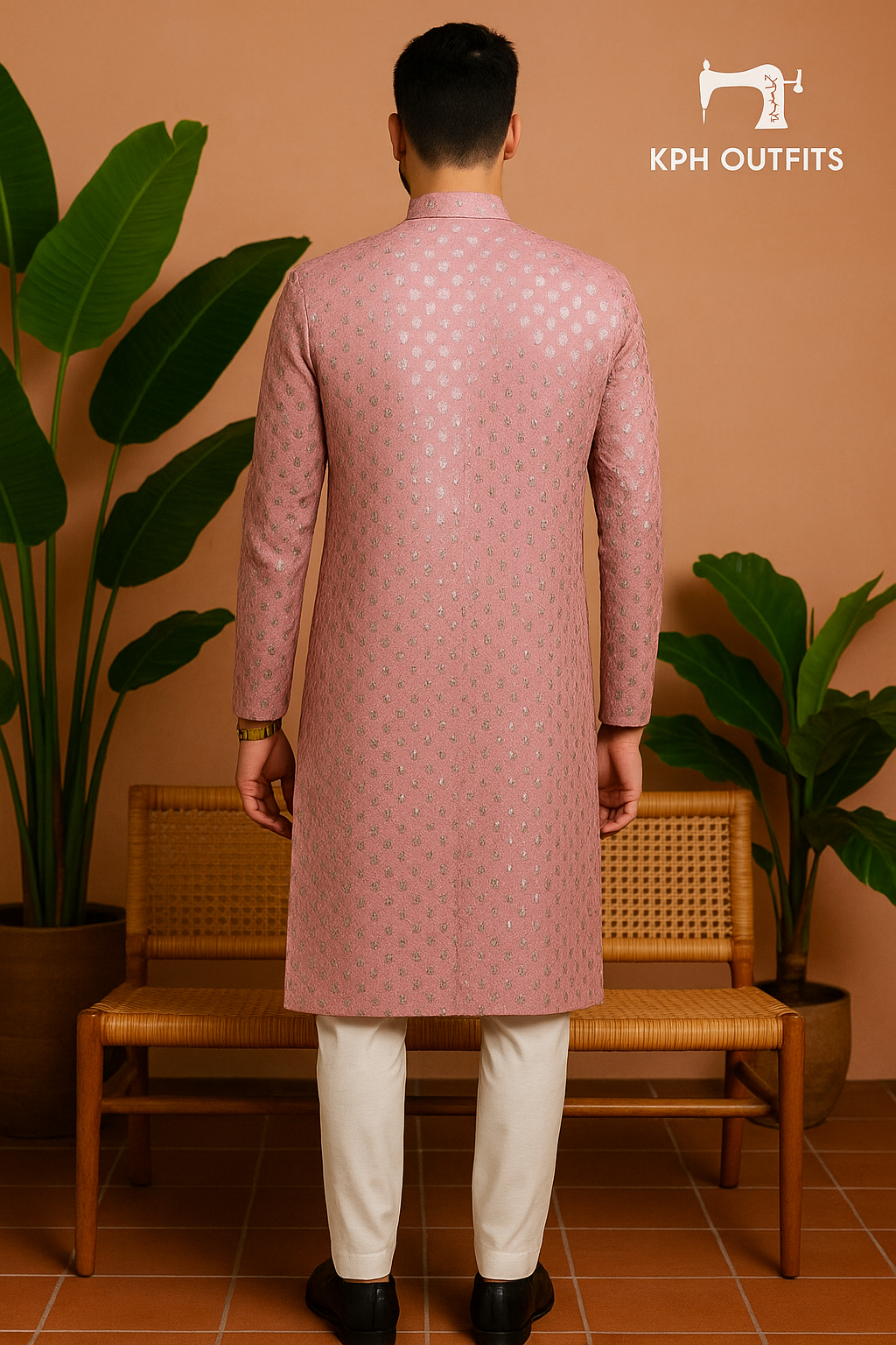 Men's Pink Custom Designer Sherwani Set – Georgette, Customizable, Elegant Groom Wear