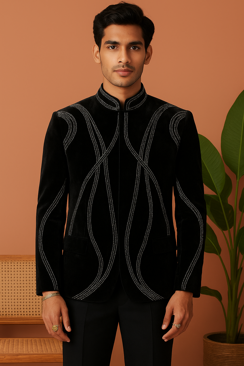 Black Velvet Handcrafted Embellished Jodhpuri Set