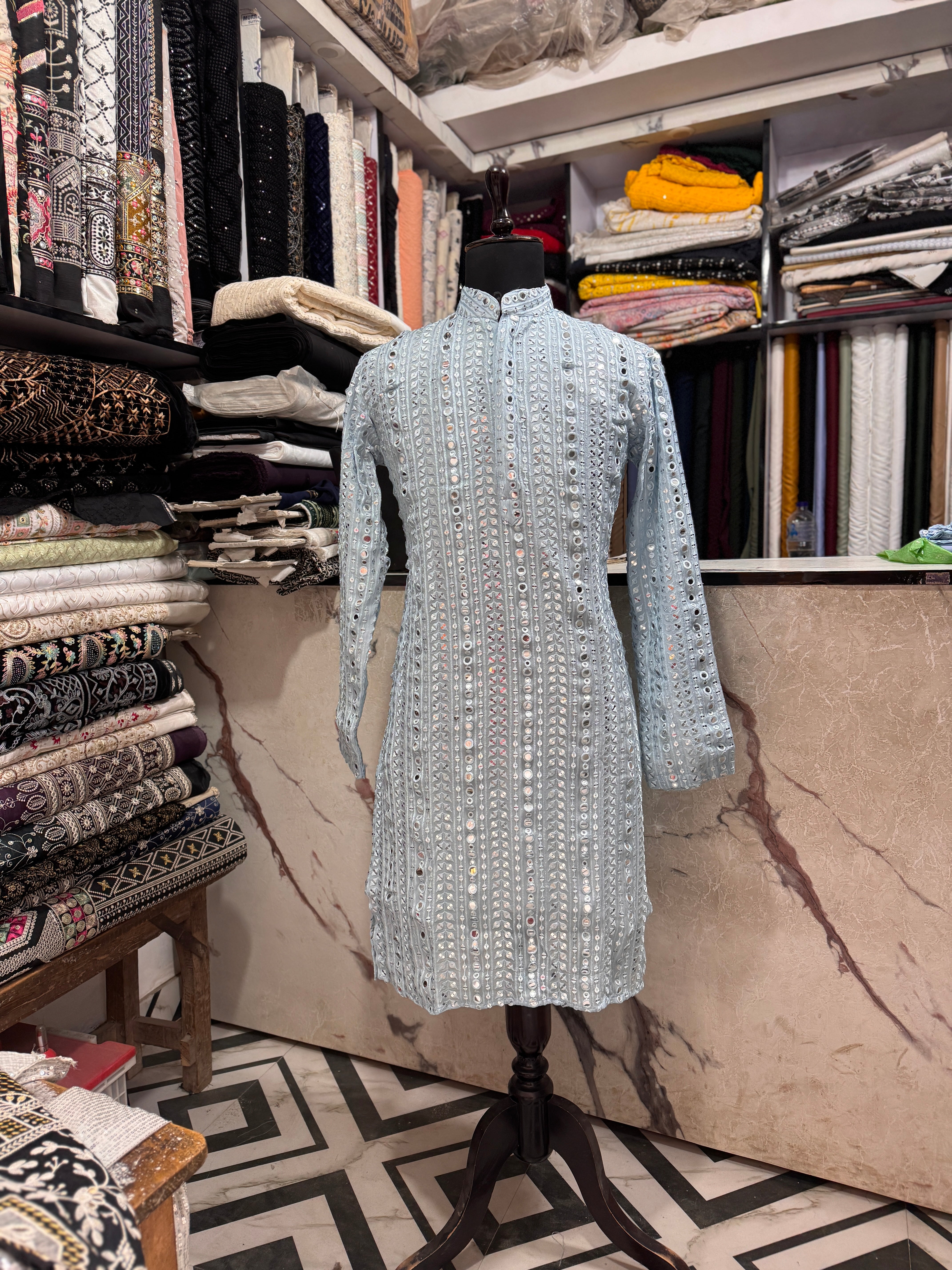 Sky Blue Mirror Designer Stylish Kurta Set