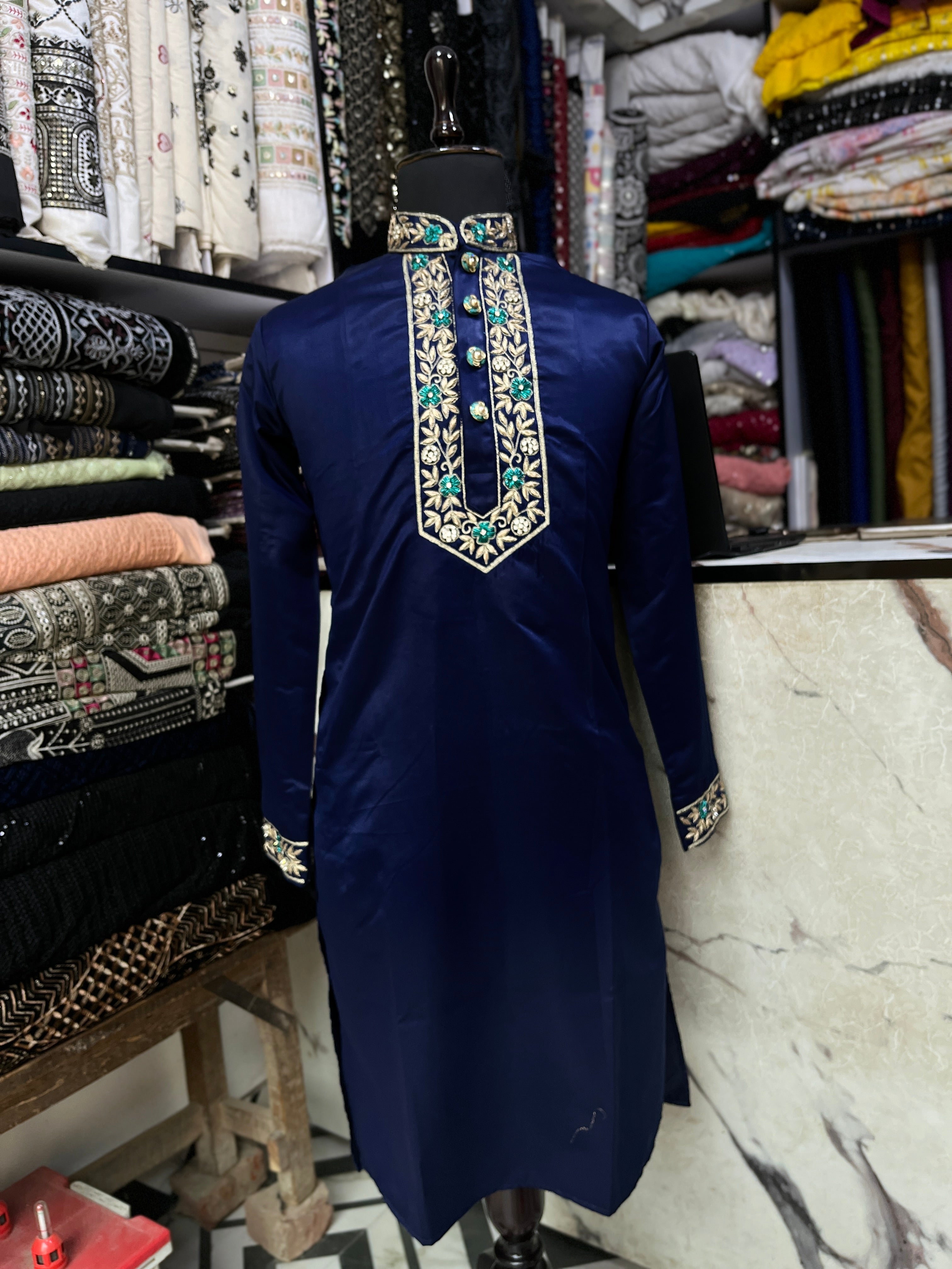 Men's Navy Blue Handcrafted Zardozi Work kurta set