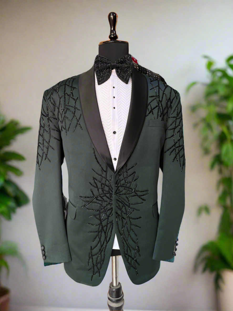 Men's Handcrafted Cut Dana Work Tuxedo Suit - Elegant Black Formal Wear by KPH Outfits