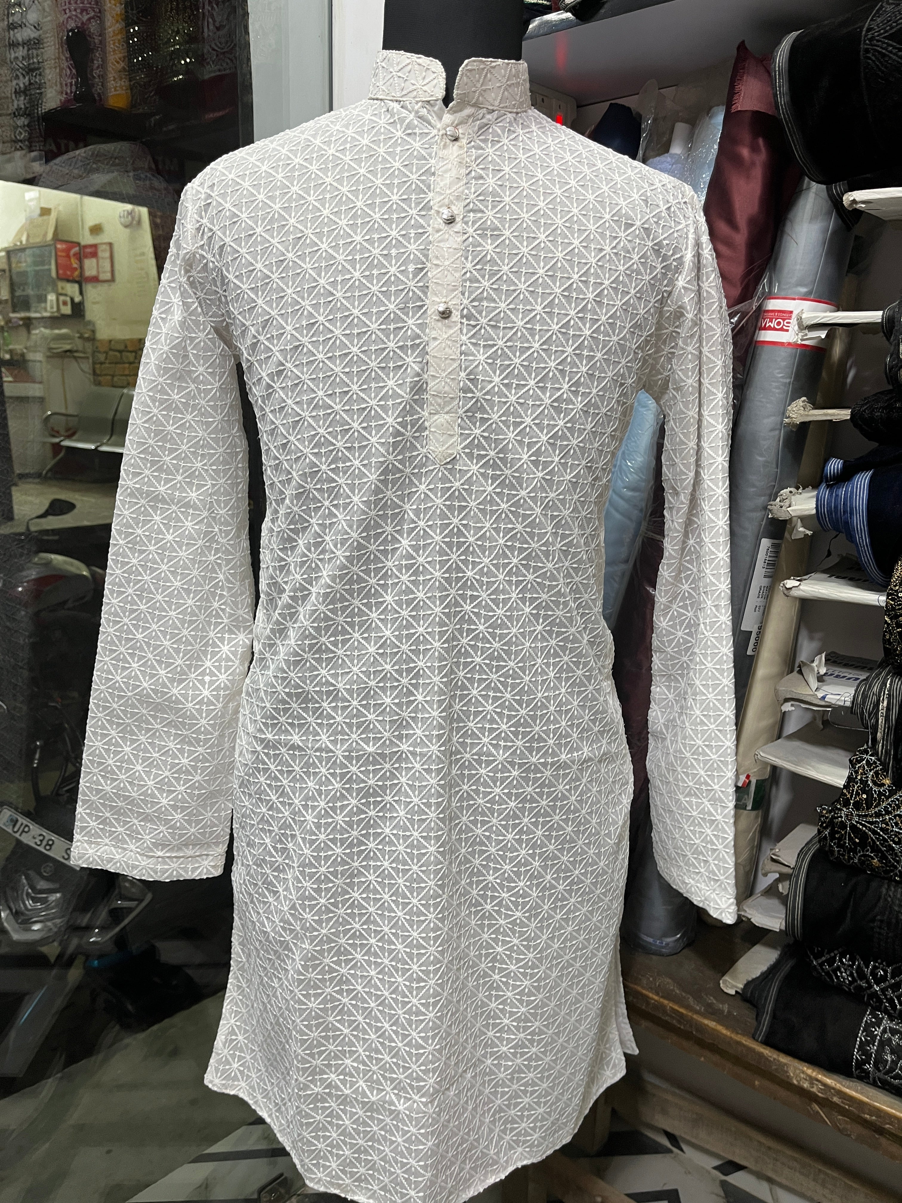 Men's Exclusive white Chicken Kari Kurta Set