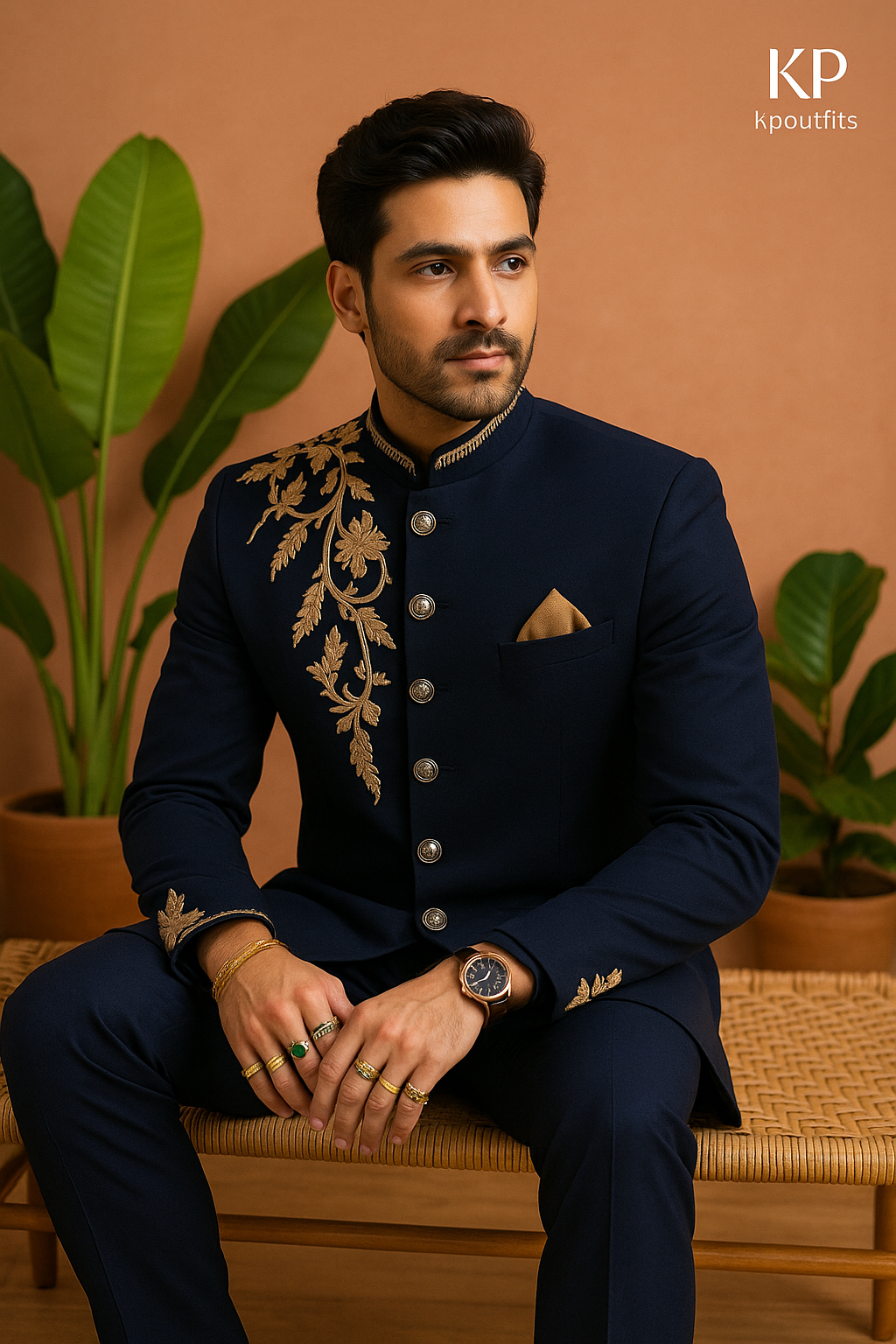 Men's Navy Blue Handcrafted Zardozi Work Style Jodhpuri Set – Elegant Wedding Wear by KPH Outfits