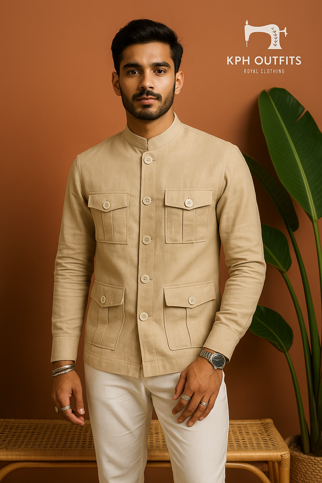 Four Pocket Classic Linen Boss Coat Set – Premium Designer Wear by KPH Outfits