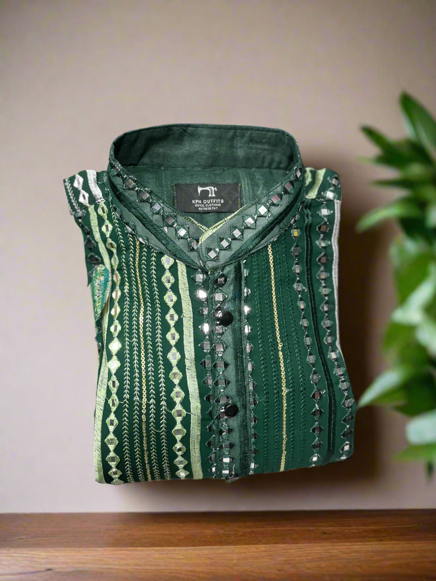 Handcrafted Mirror Embellished Kurta for Ceremonies
