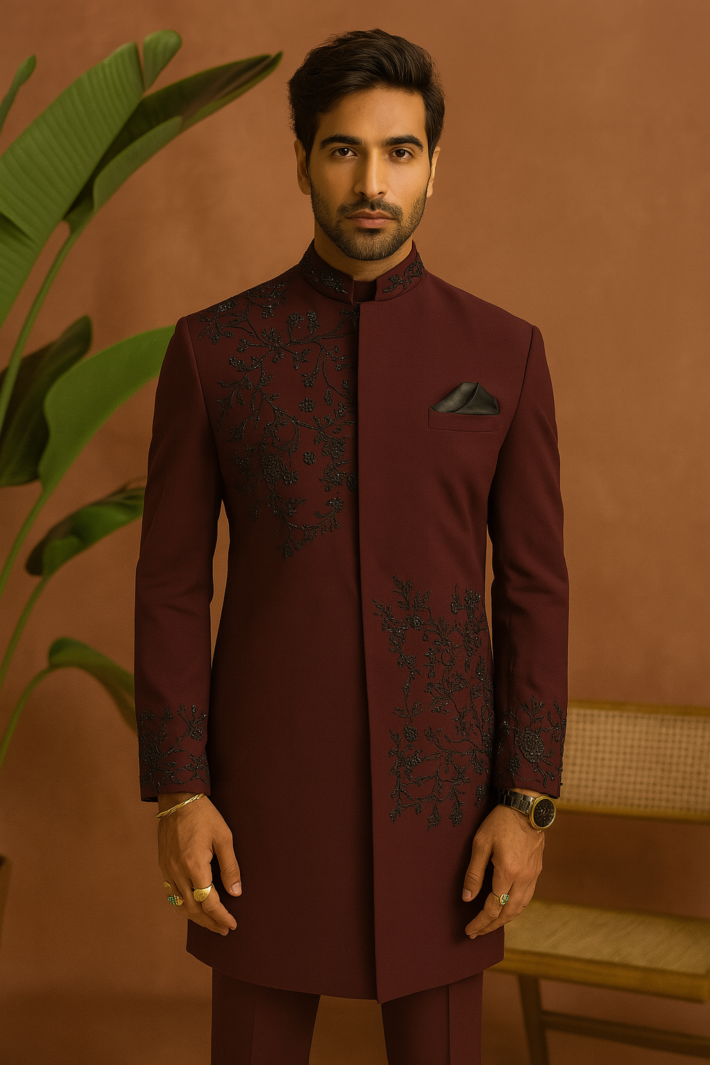 Dark maroon Indo-Western set with handcrafted embellishments – KPH Outfits