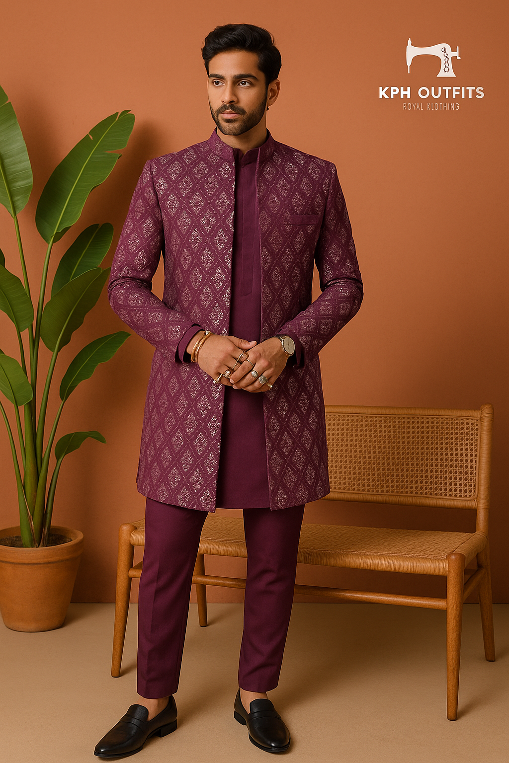 Men's Exclusive Wine Mirror Indo-western Set - KPH Outfits