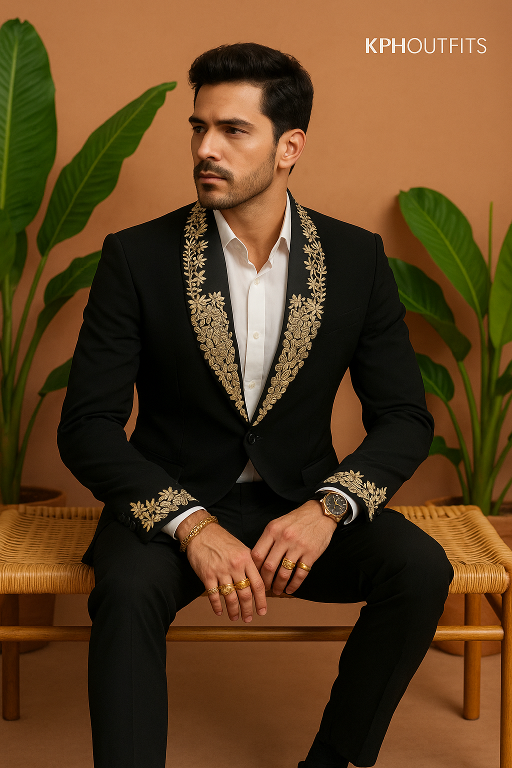 Men's Black Handcrafted Shawl Lapel Tuxedo in Japanese Fabric- KPH Outfits