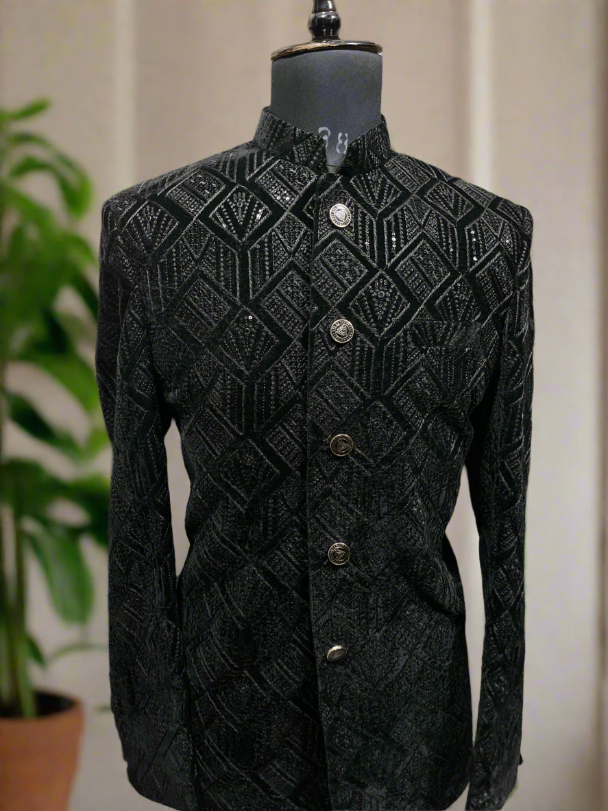 Designer Black Velvet Suit for Men