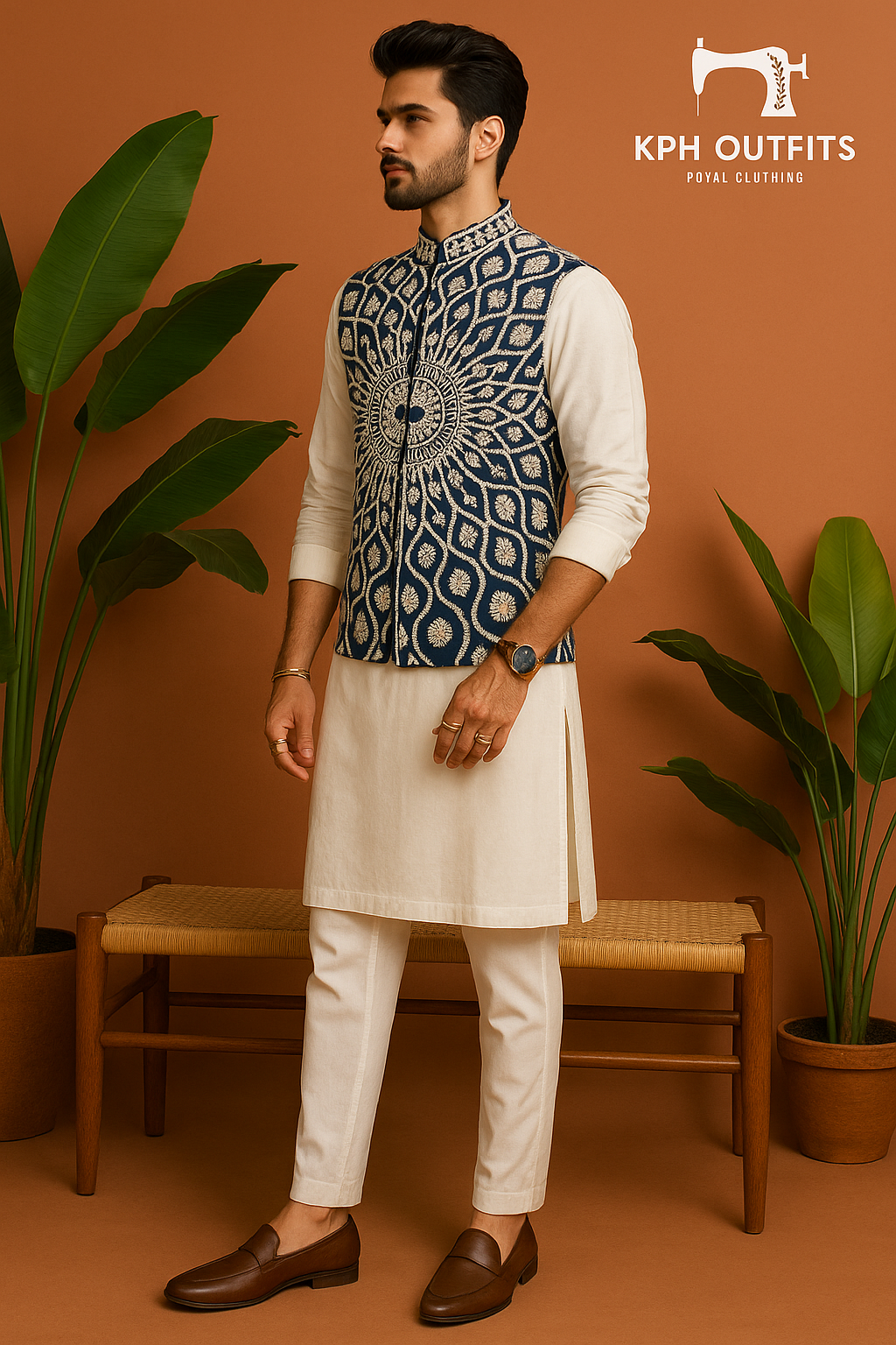 Men's Navy Blue Exclusive Sangeet-Special Waistcoat - Stylish Elegance by KPH Outfits