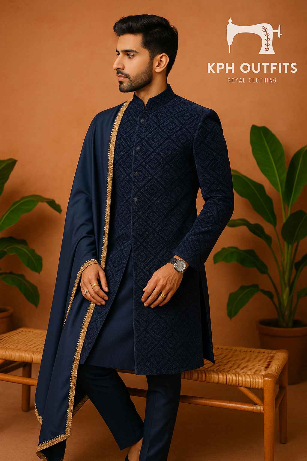Men's Navy Blue Exclusive Indo-Western Set - Timeless Elegance by KPH Outfits