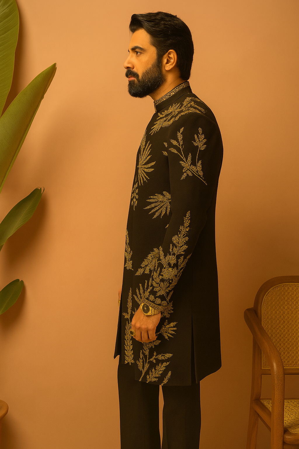 Handcrafted gold embroidered Indo-Western suit for men – KPH Outfits