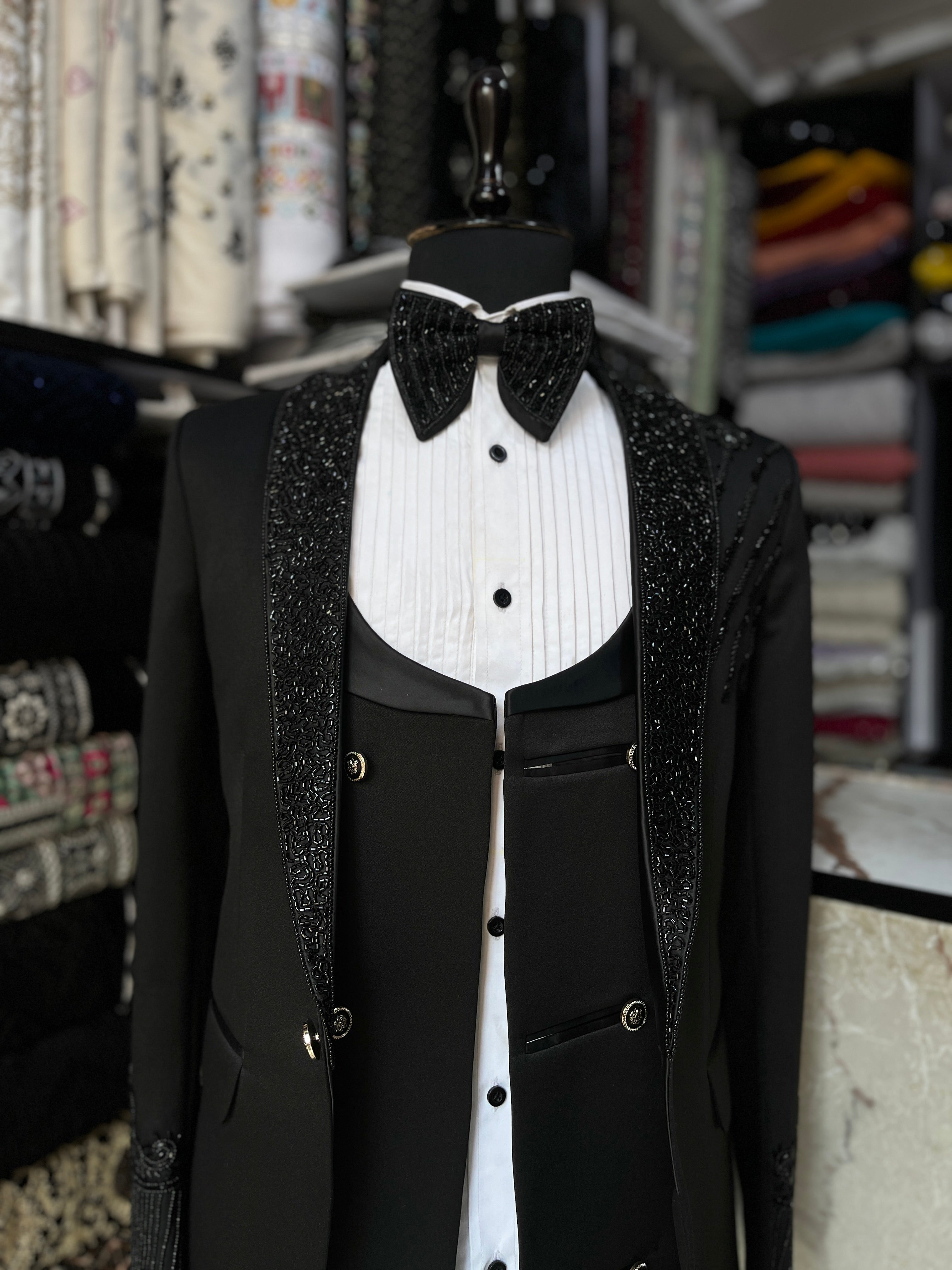 Men's Black Handcrafted Cut dana Work Tuxedo Suit