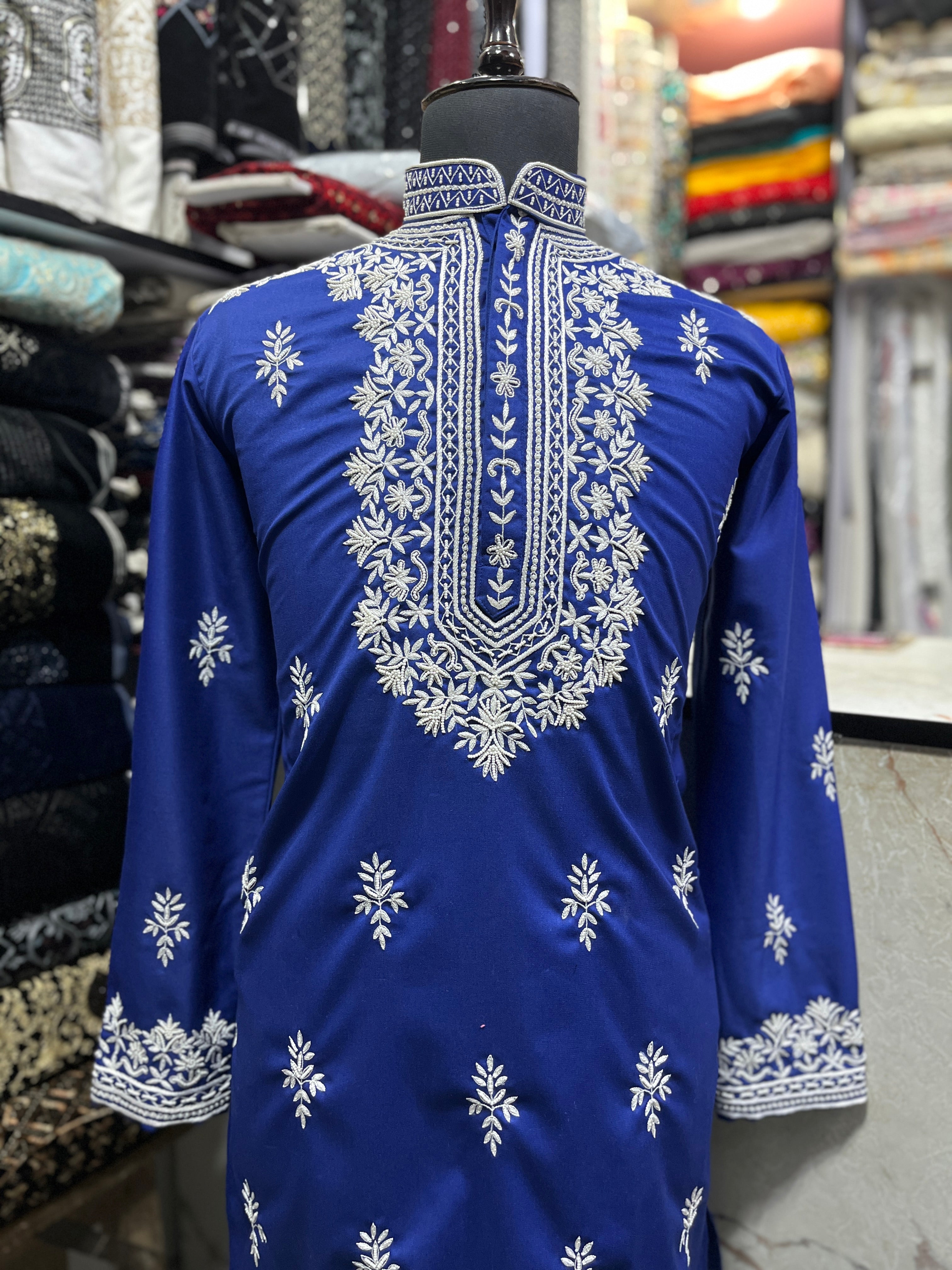 Men's Royal Blue Handcrafted Exclusive Kurta Set