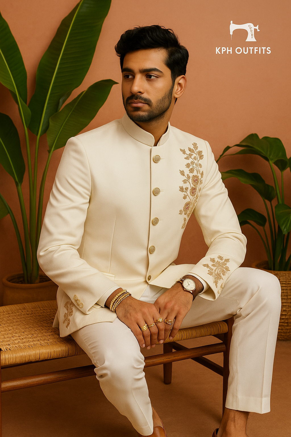 Wedding Special Ivory Zardosi Work Bandhgala Suit – Elegance by KPH Outfits