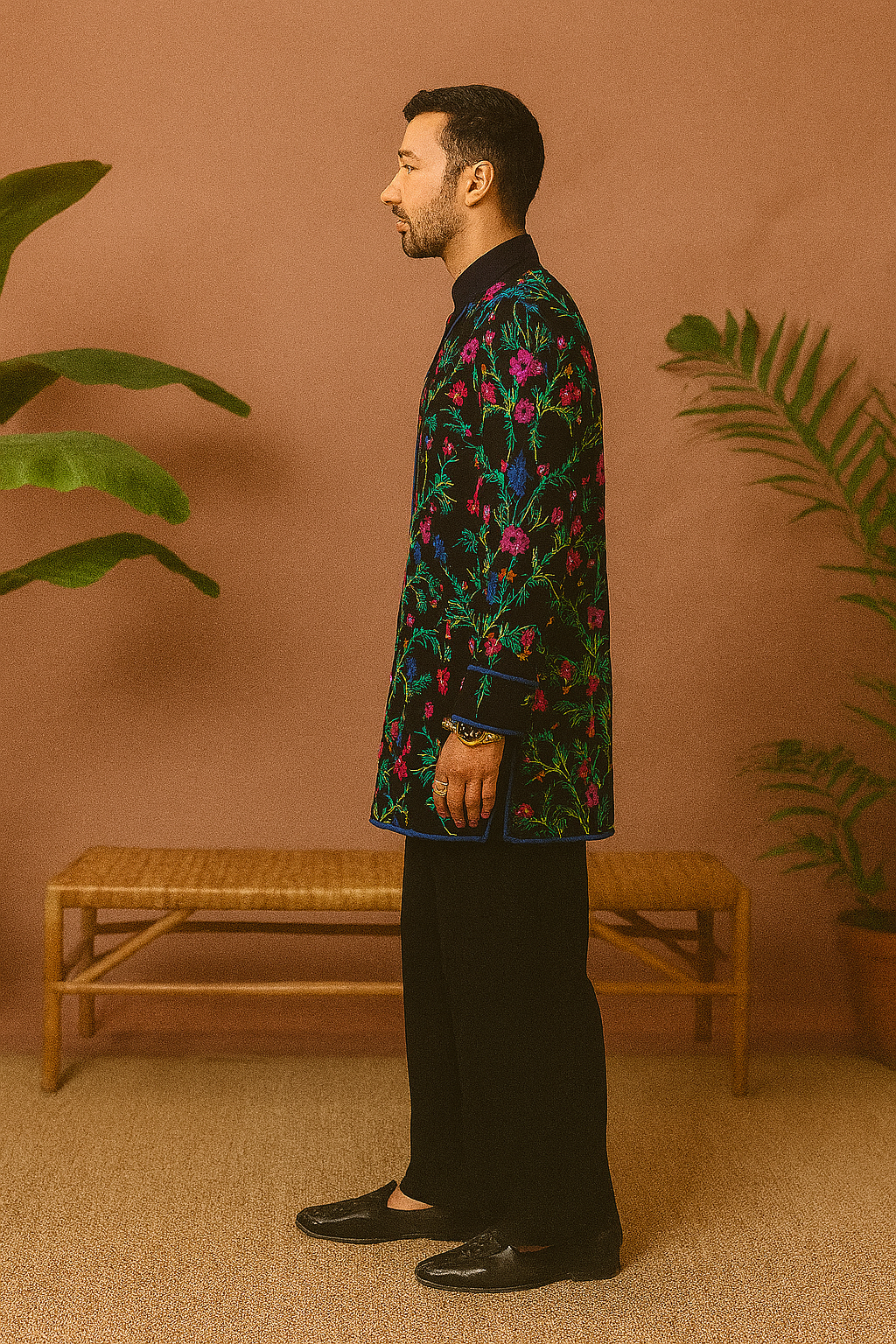 Black Multi Colour flowers Embroidery Kurta Set