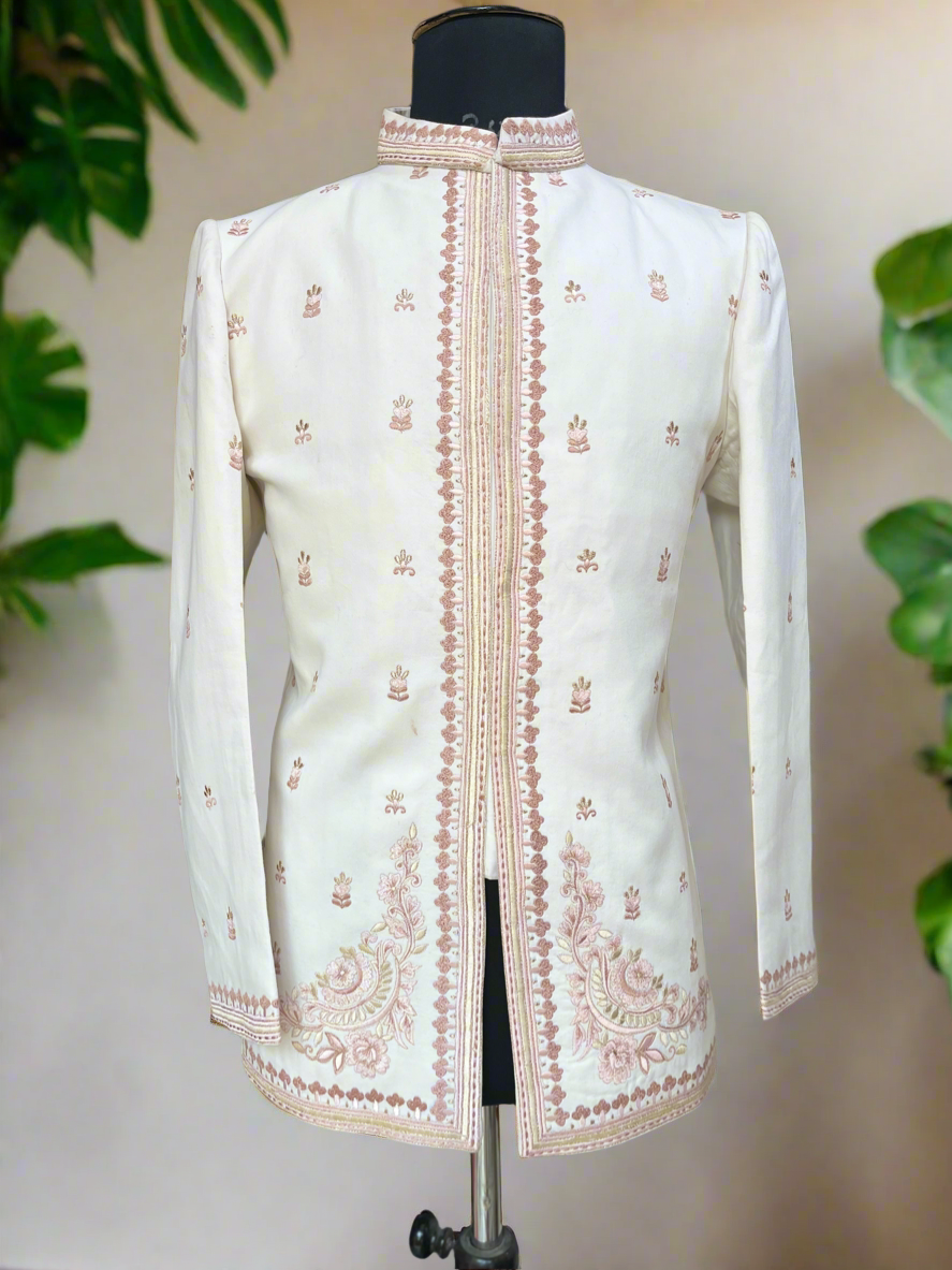 Classic Ivory Bandhgala Suit with Embroidery – KPH Outfits