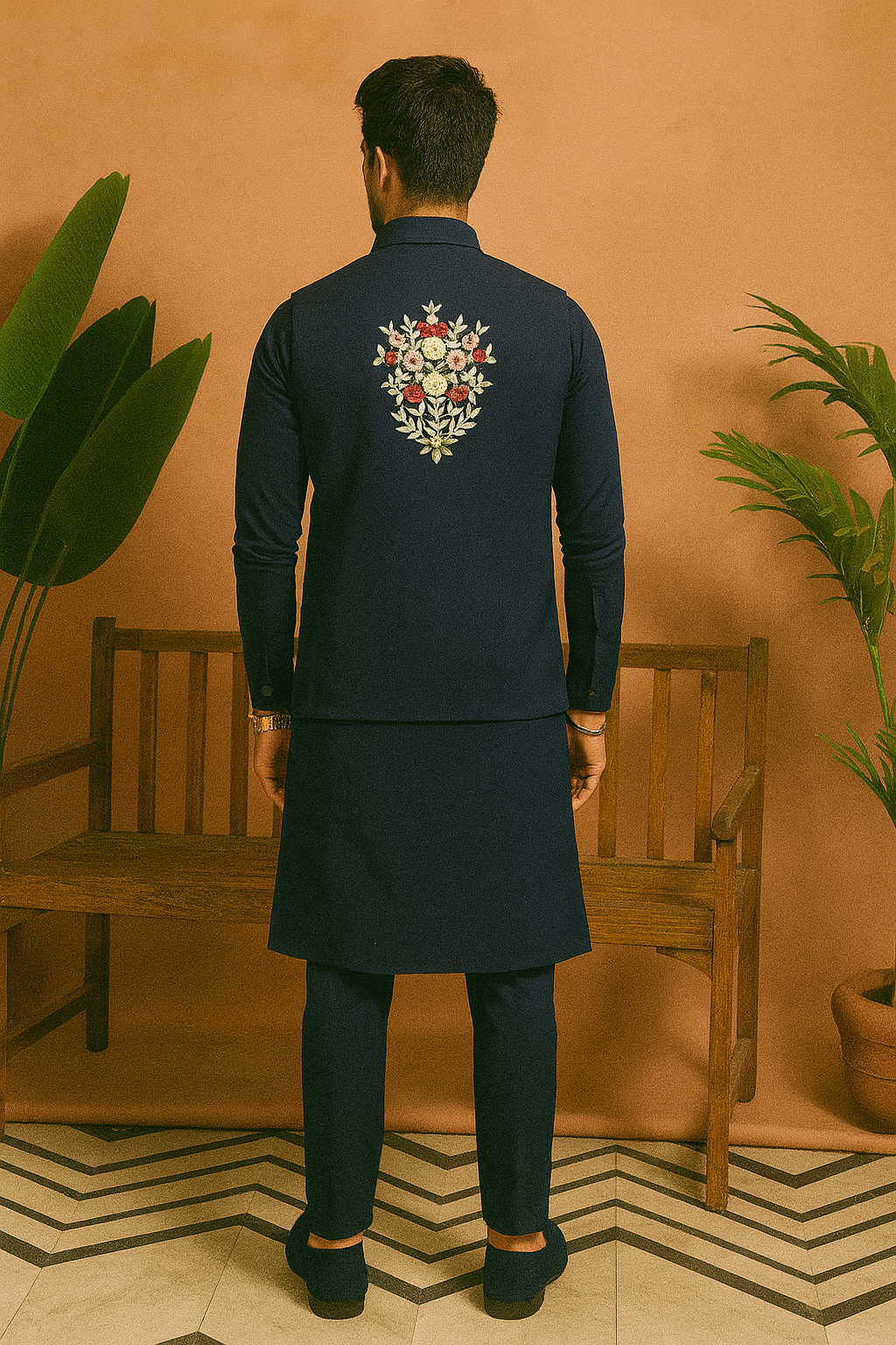 Sangeet Night Special Navy Blue Embellished Waistcoat Set
