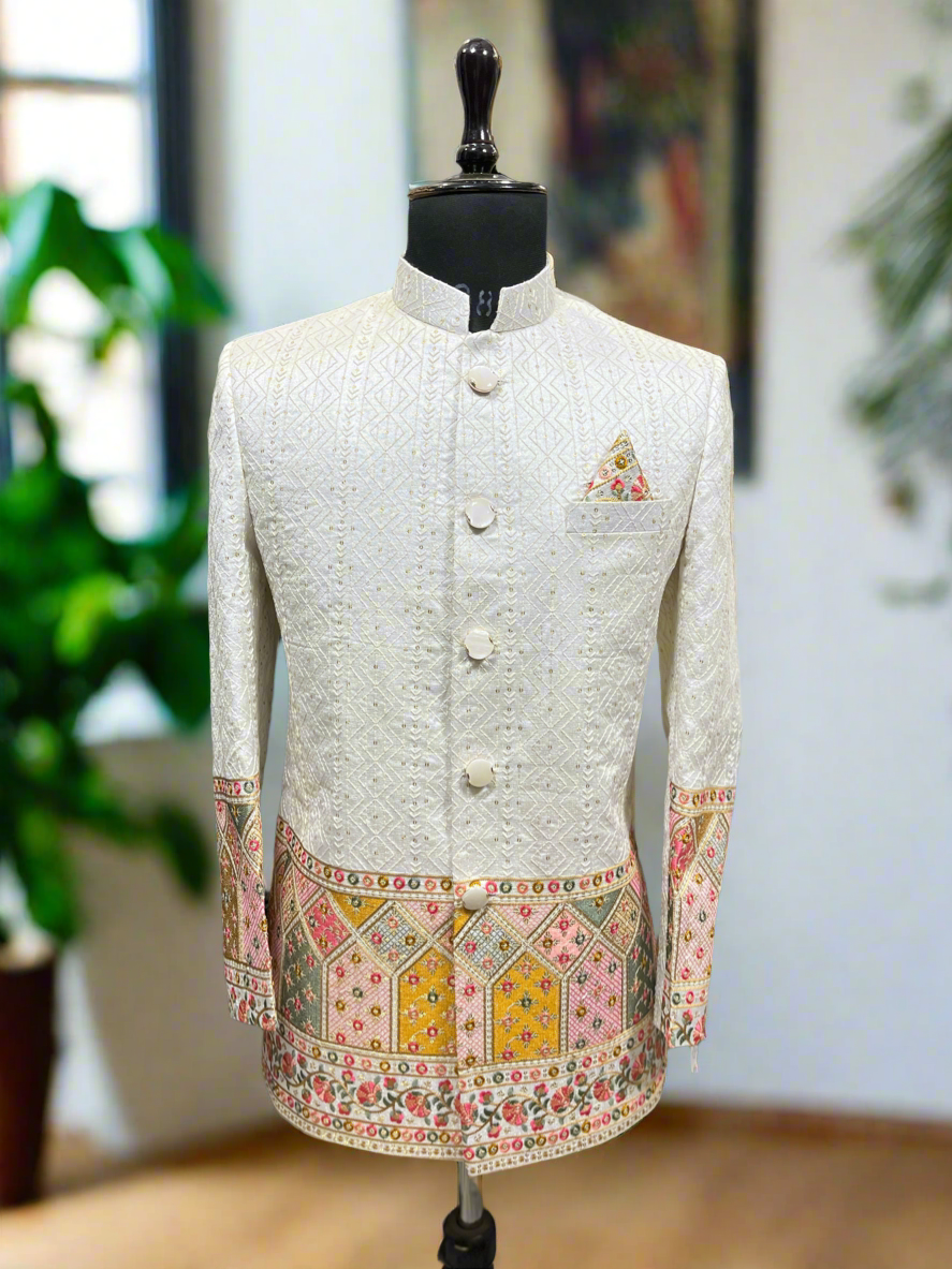 Tailored White Ethnic Wear with Luxurious Silk Fabric